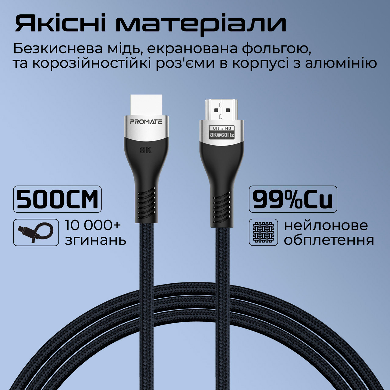 Кабель PROMATE PrimeLink Certified Ultra-High-Speed 8K@60Hz HDMI v2.1 5м Black/Gray