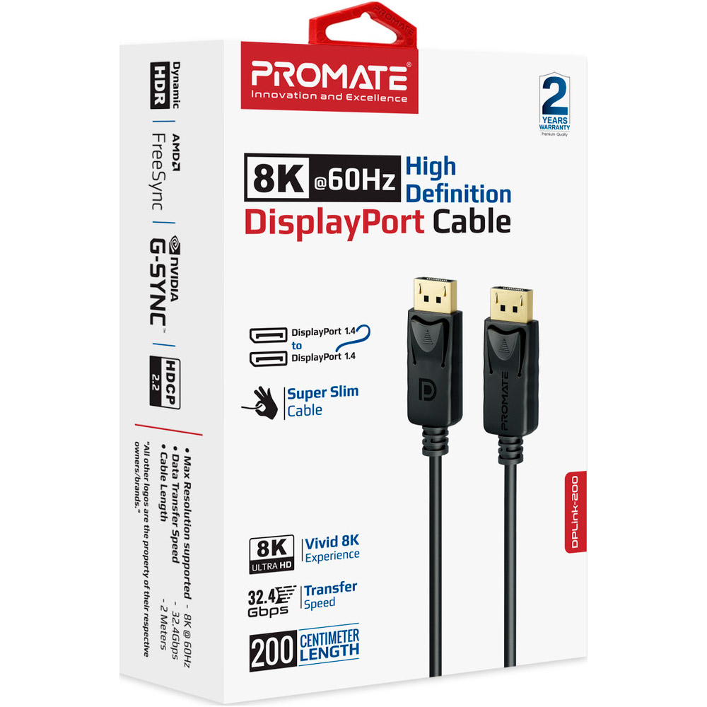 Кабель PROMATE DPLink 8K@60Hz DisplayPort 2м Black