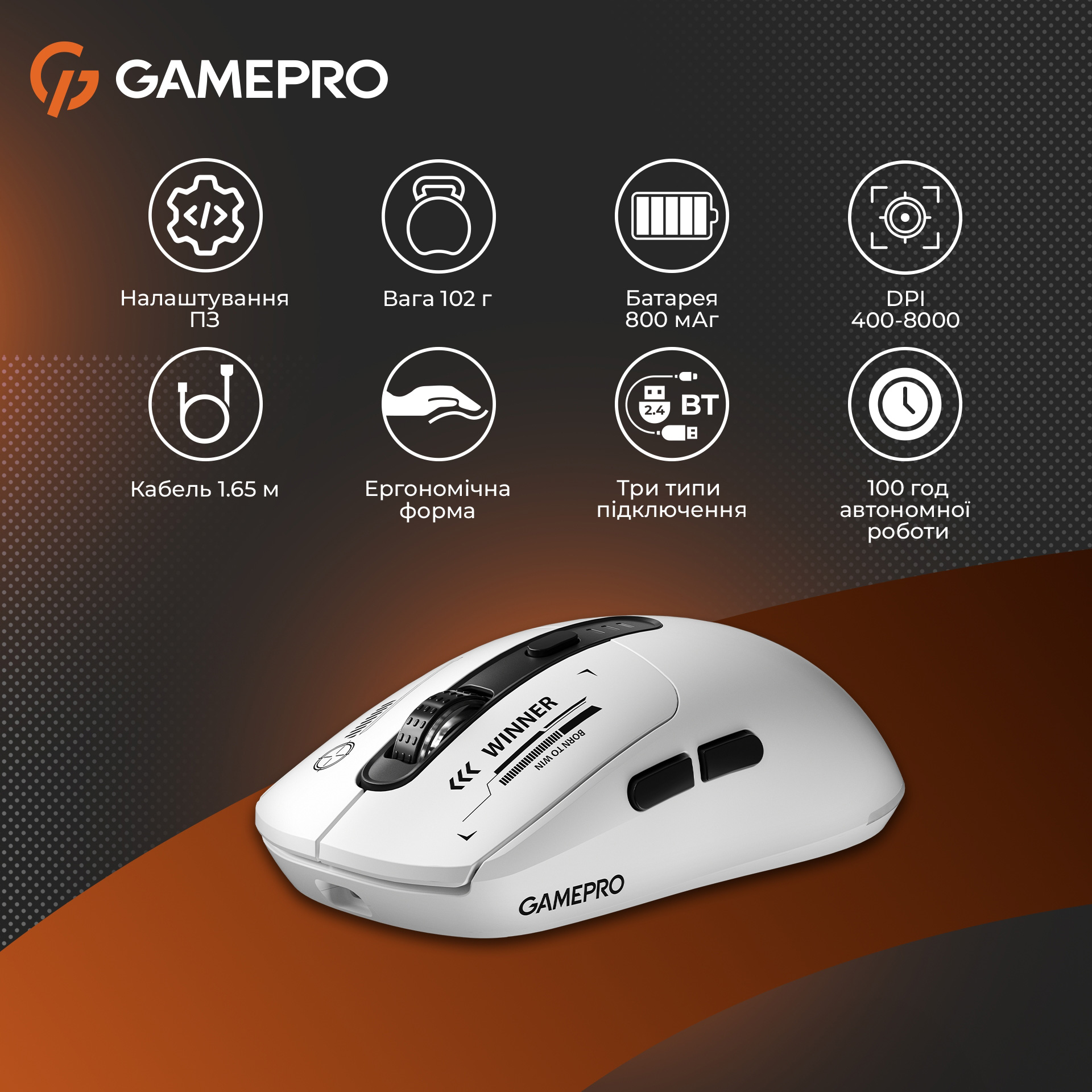 Миша ігрова GAMEPRO Genesis Winner White