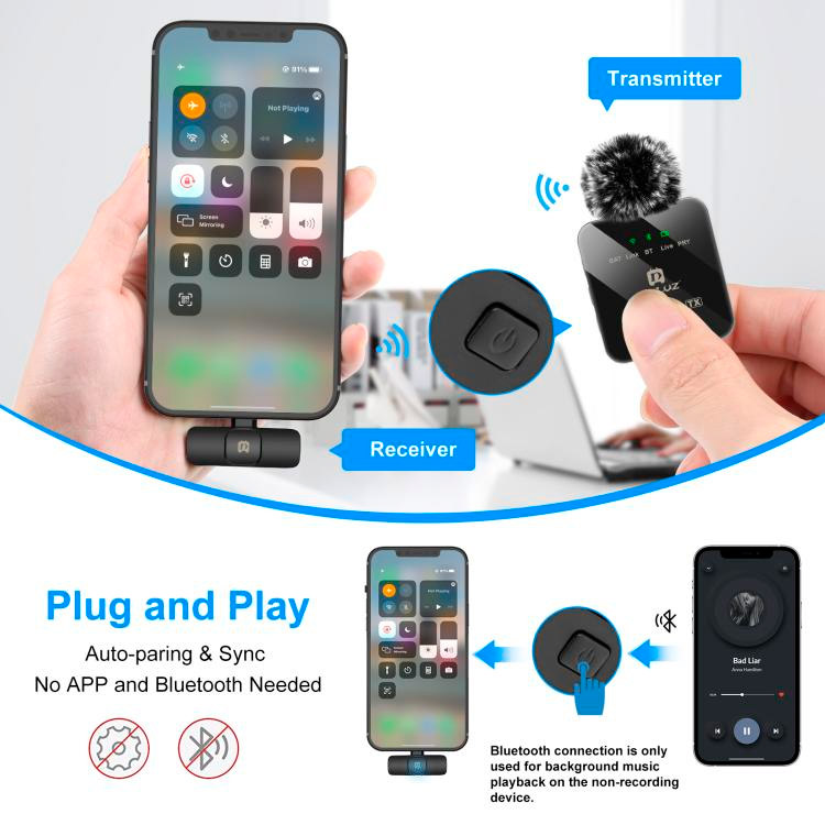Беспроводной петличный микрофон PULUZ Wireless Lavalier Microphone for iPhone/iPad (PU647B)