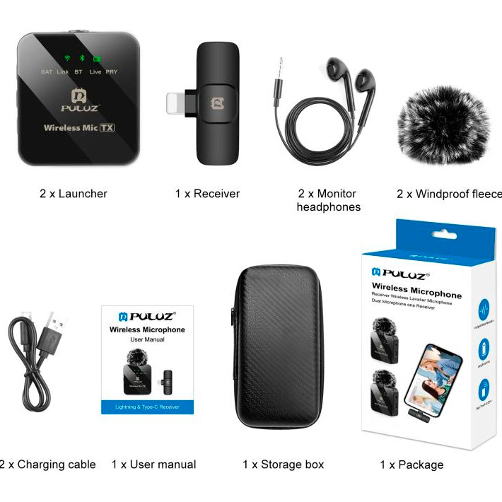 Беспроводной петличный микрофон PULUZ Wireless Lavalier Microphone for iPhone/iPad (PU647B)