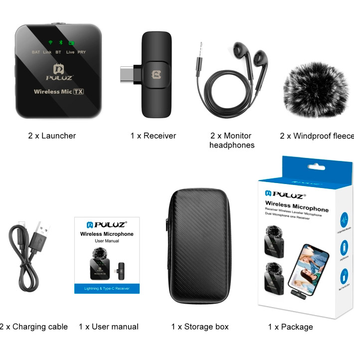 Бездротовий петличний мікрофон PULUZ Wireless Lavalier Microphone for Type-C (PU648B)
