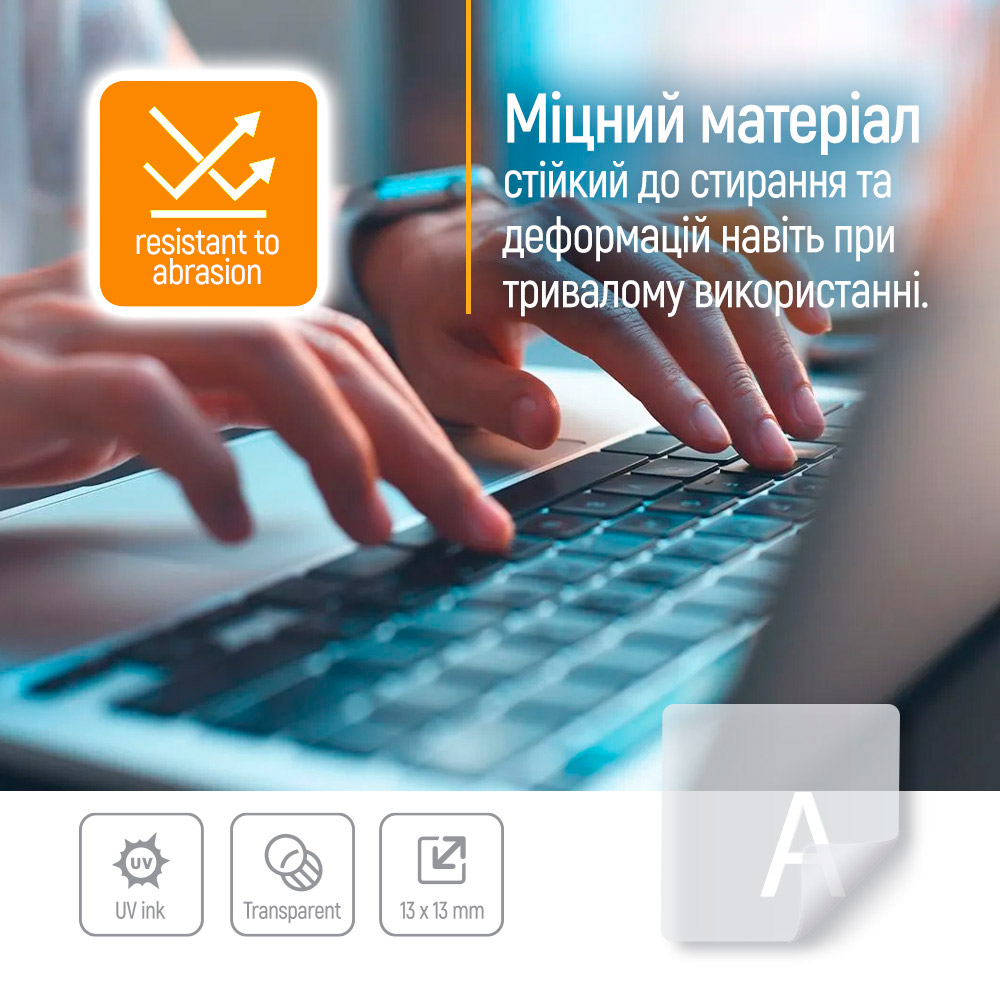Наліпки на клавіатуру COLORWAY прозорі з білими літерами, UA/RU (CW-BNW)