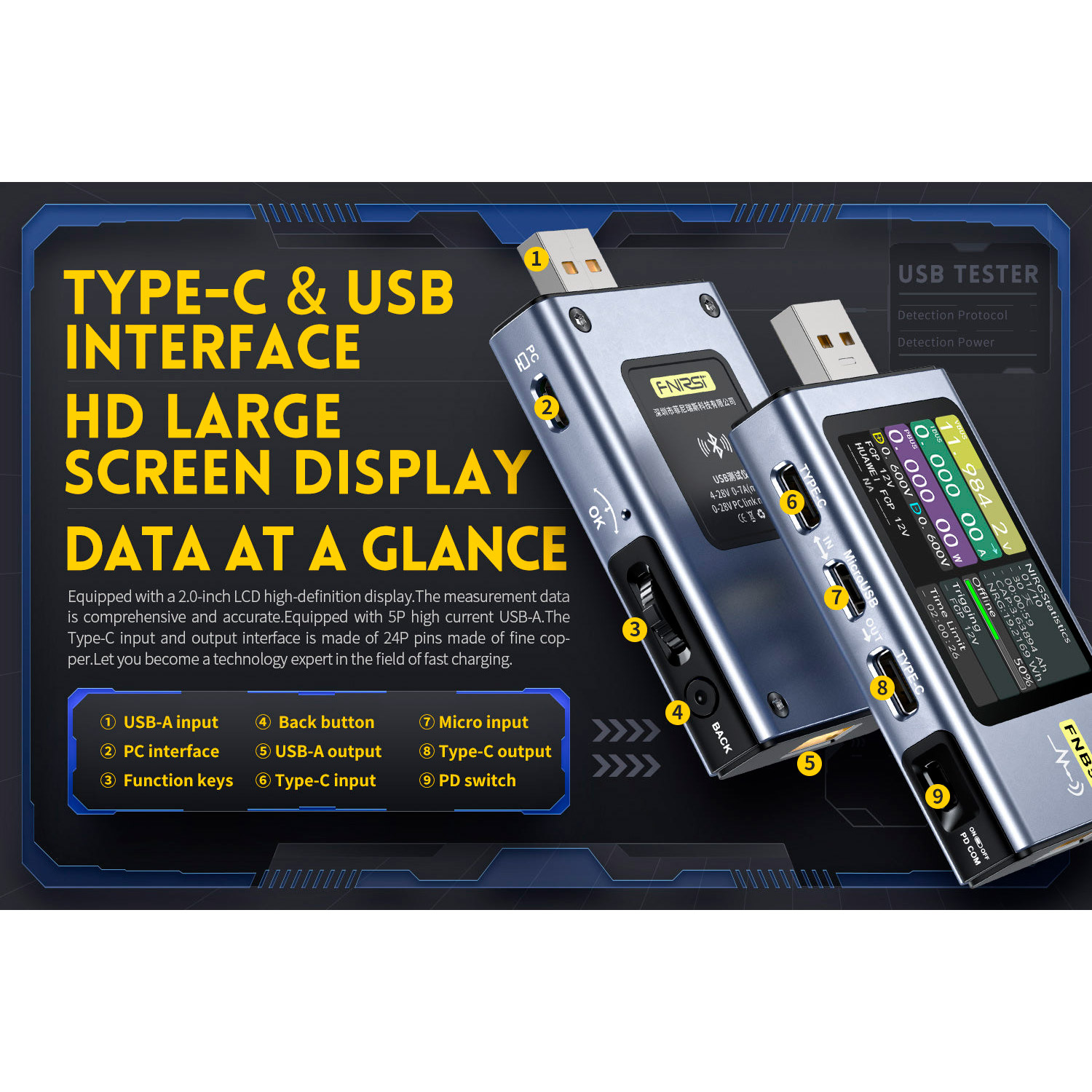 USB тестер FNIRSI FNB58 Bluetooth