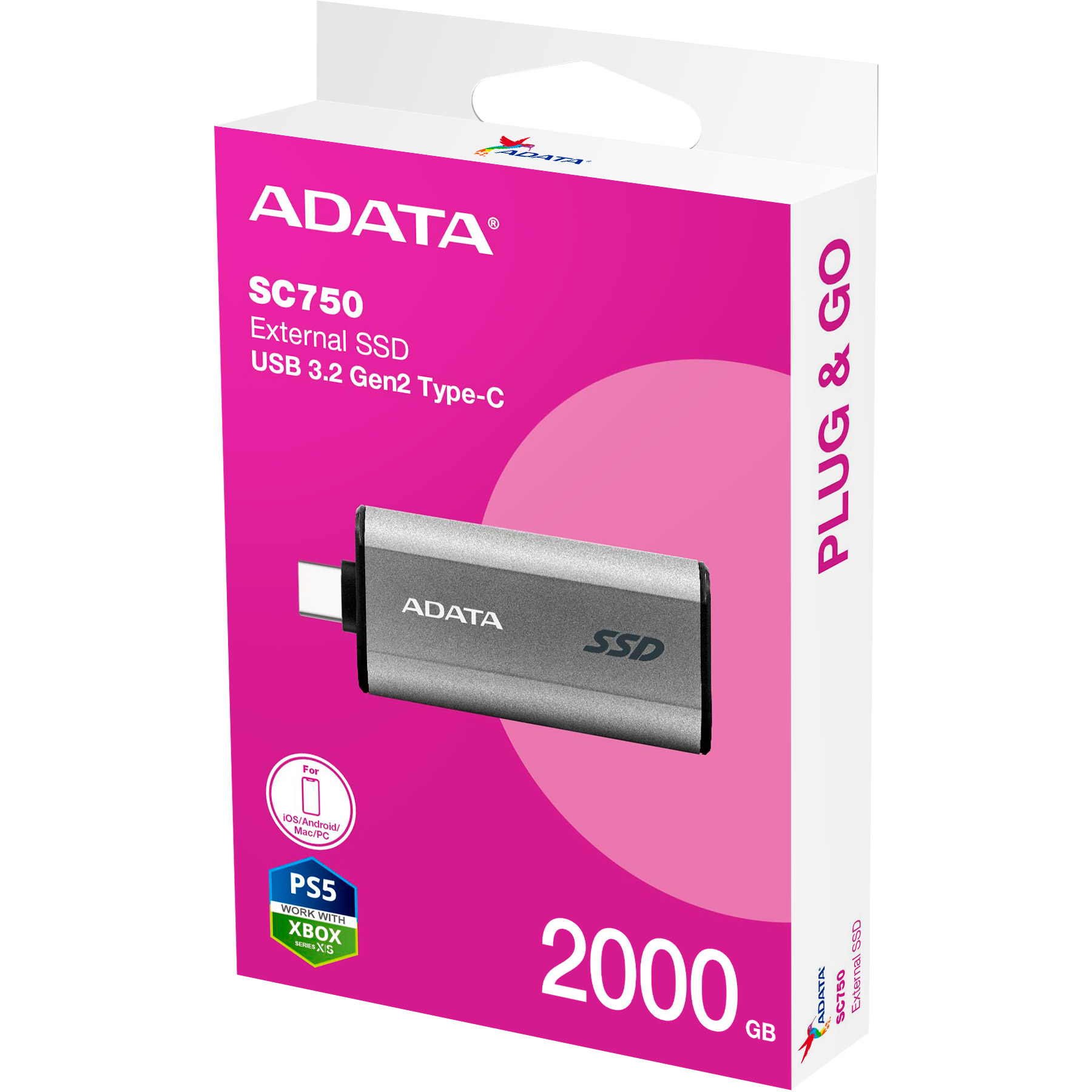 Портативний SSD диск ADATA SC750 2TB USB3.2 Gen2 Black Titanium (SC750-2000G-CCBK)