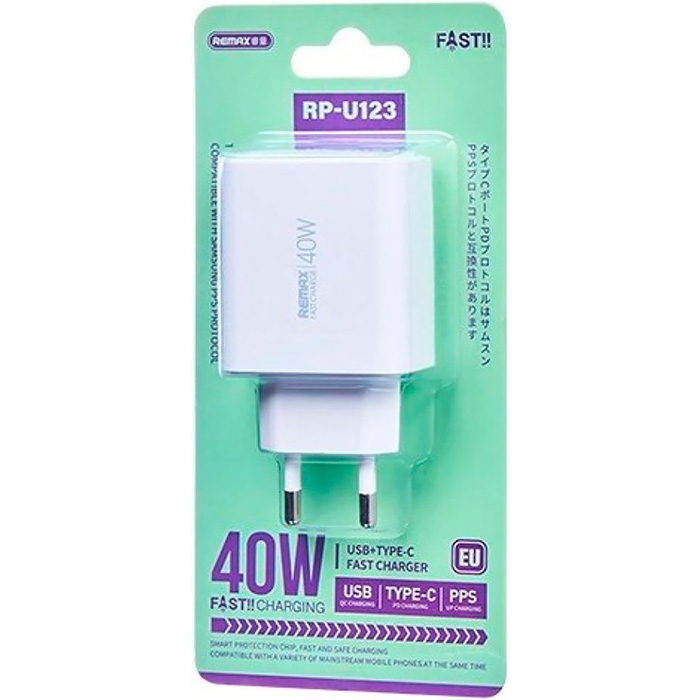 Зарядний пристрій REMAX RP-U123 Kiddy Series 1xUSB-A, 2xUSB-C, PD40W, QC4.0 White