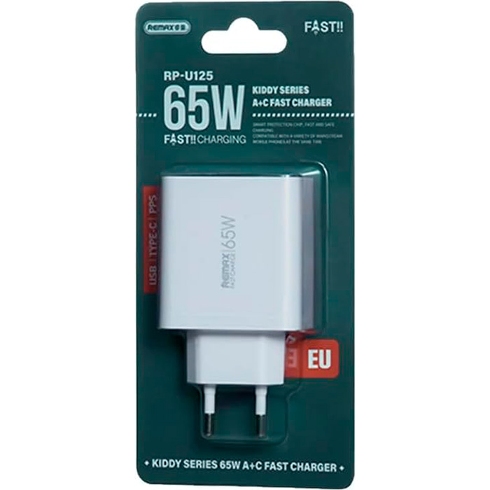 Зарядний пристрій REMAX RP-U125 Kiddy Series 1xUSB-A, 1xUSB-C, PD65W, QC4.0 White