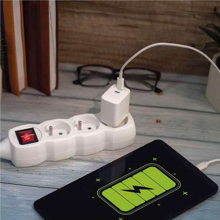 Зарядное устройство EMOS V03G35 2xUSB-C, 35W GaN Charger White