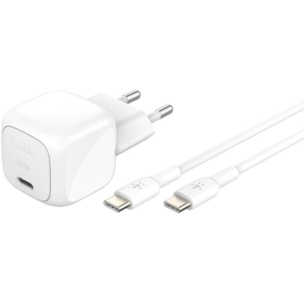 Зарядний пристрій BELKIN Boost Up Charge Compact 30W USB-C Wall Charger White w/Type-C cable (WCA008KQ1MWH-B6)
