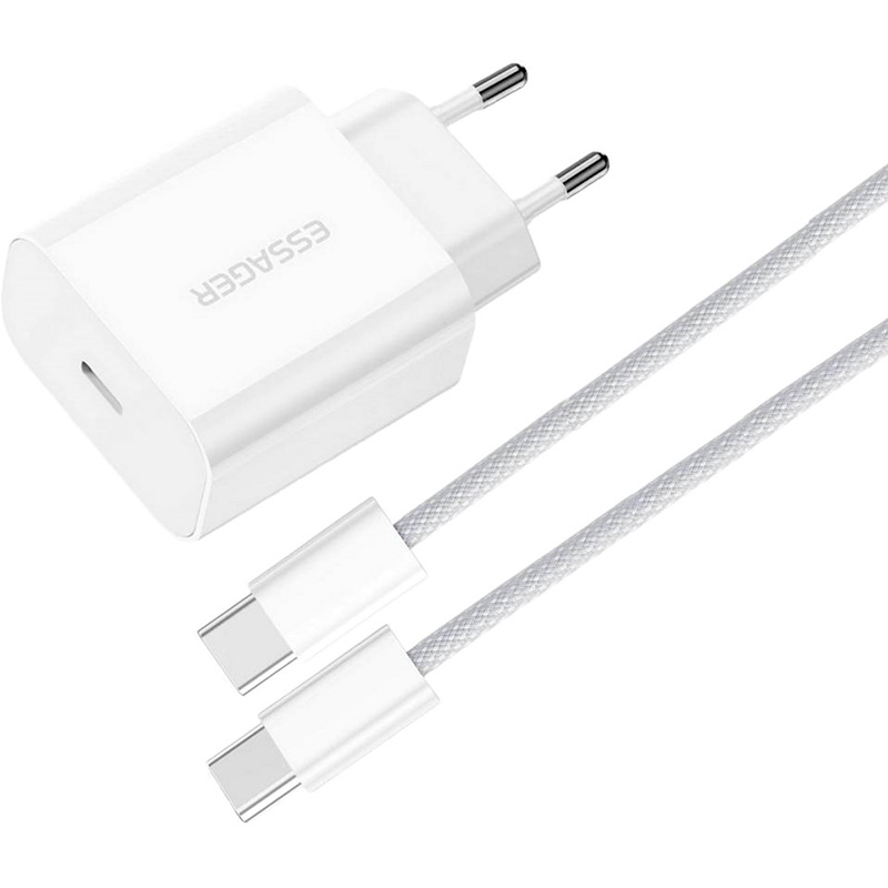 Зарядний пристрій ESSAGER Vanjane 20W 1xUSB-C, PD3.0, QC3.0 Travel Charger White w/Type-C cable (EFJB02-JSTT2-T)