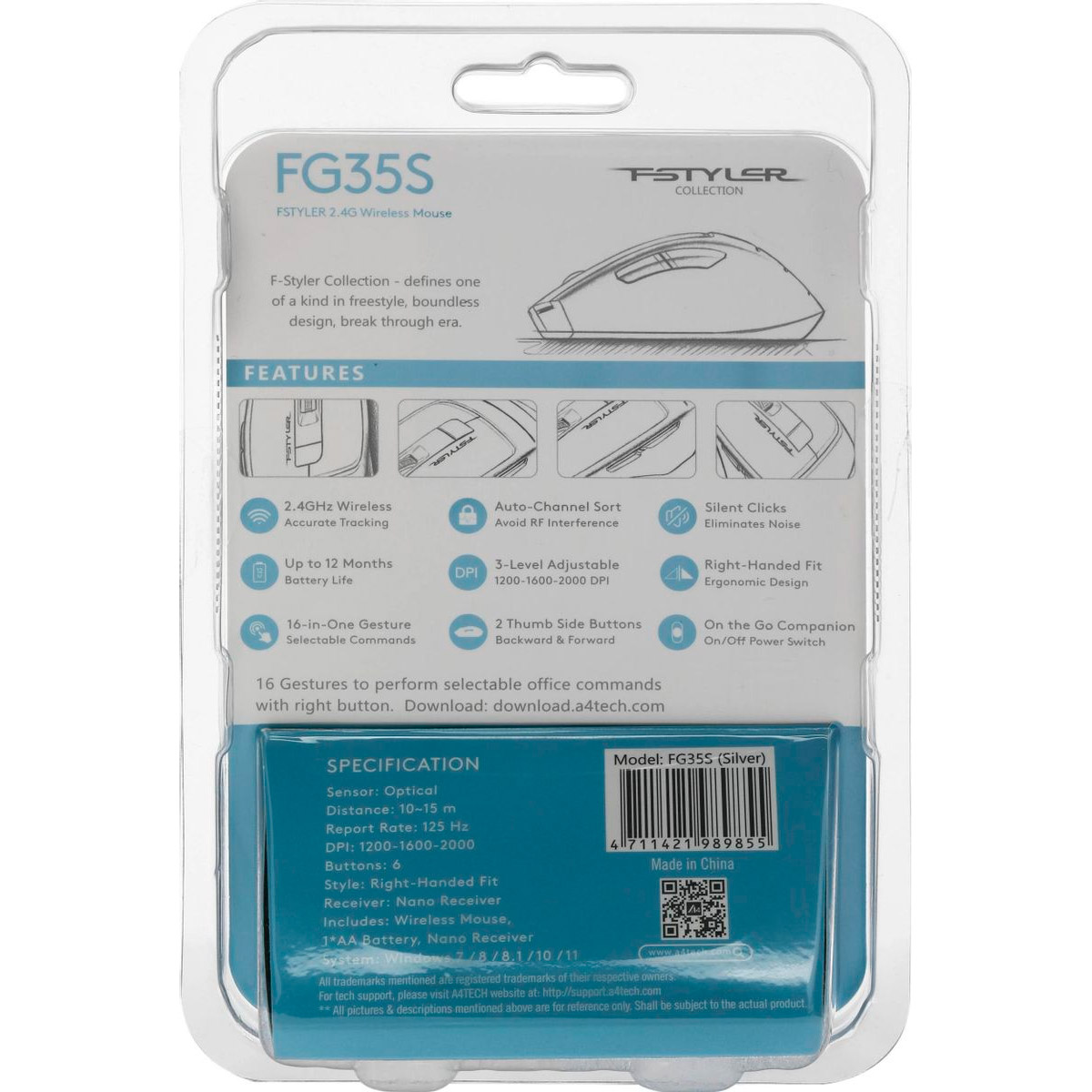Миша A4TECH Fstyler FG35S Silver