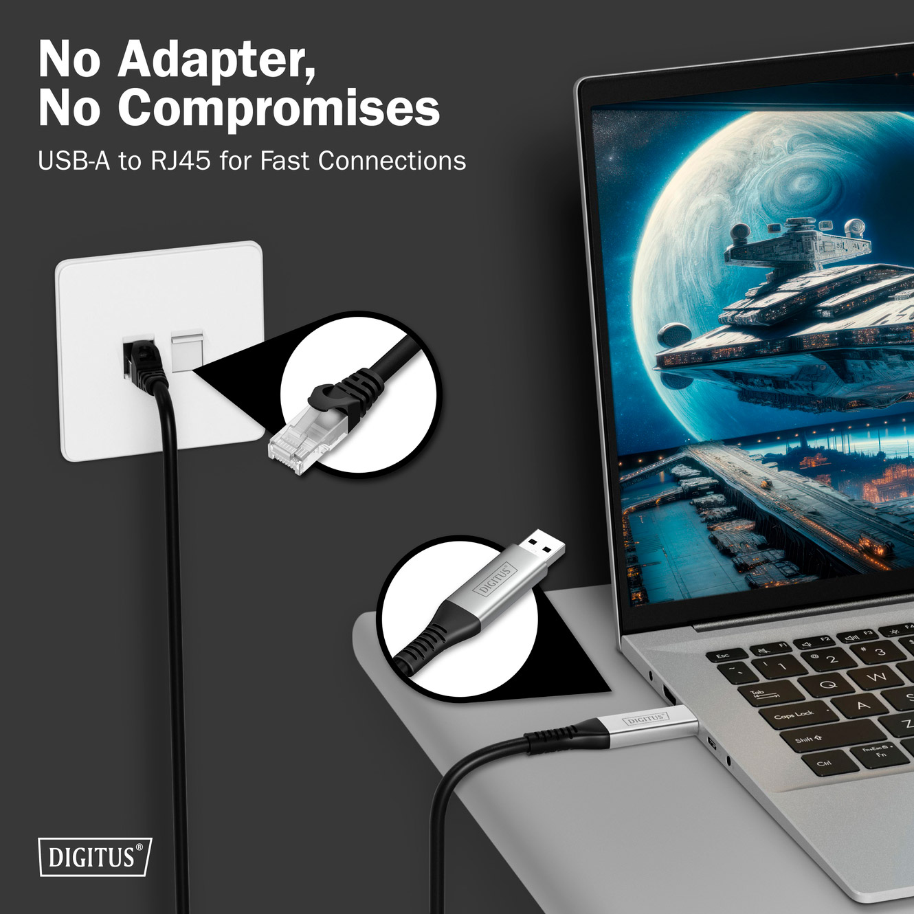 Кабель-адаптер USB-A to RJ-45 Gigabit Ethernet DIGITUS SSTP Cat.6a CU 2м Black (AK-300600-020-S)