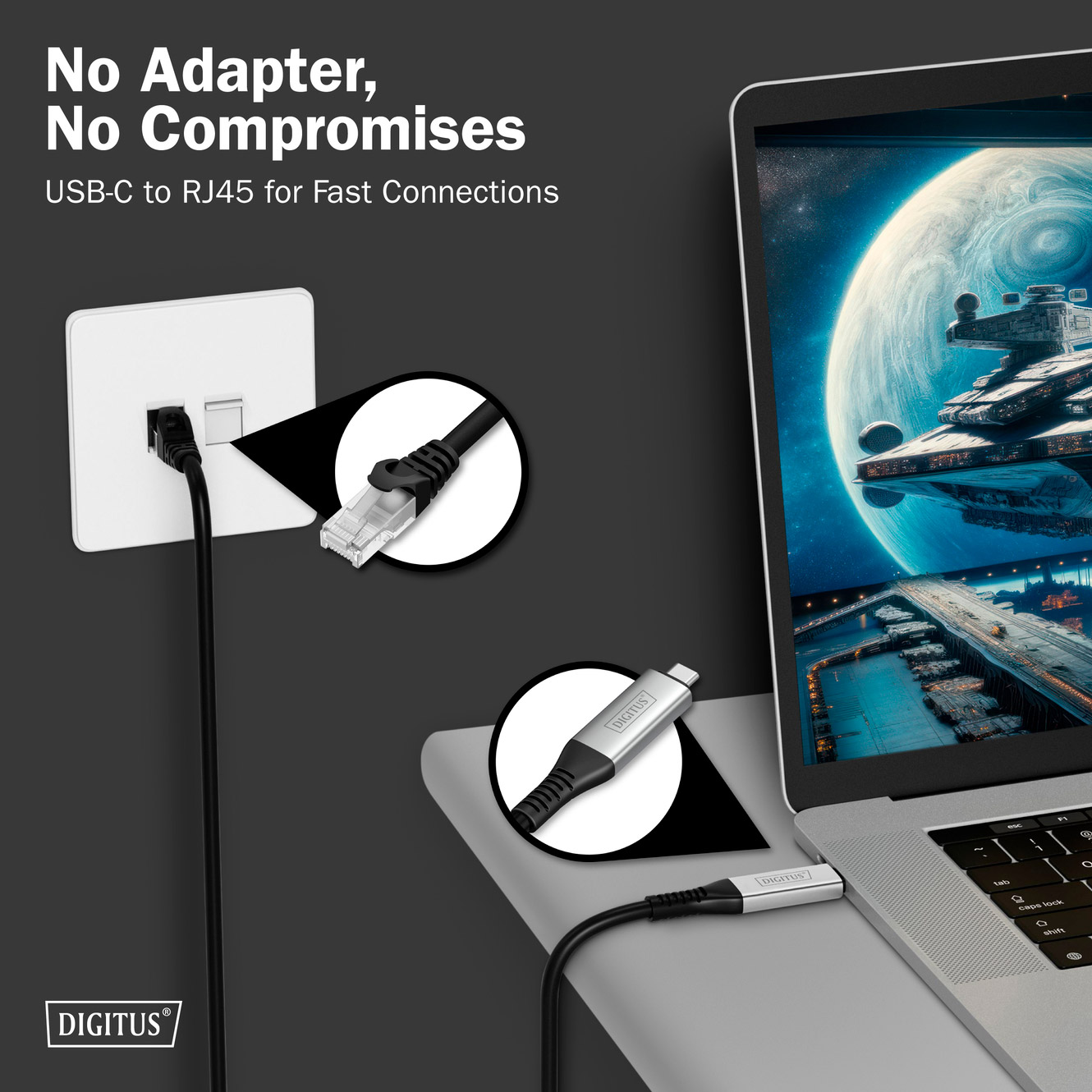 Кабель-адаптер USB-C to RJ-45 Gigabit Ethernet DIGITUS SSTP Cat.6a CU 2м Black (AK-300601-020-S)