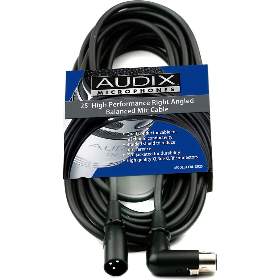 Кабель AUDIX Right Angle XLR Mic Cable XLR 7.62м Black