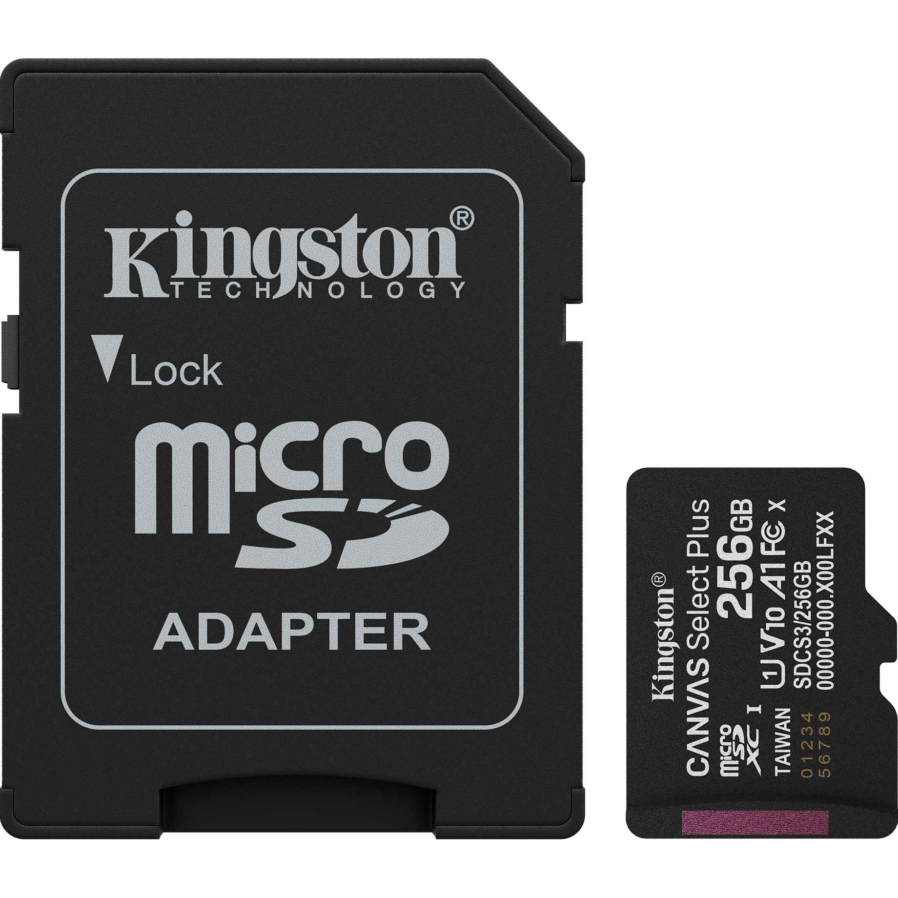 Карта пам'яті KINGSTON microSDXC Canvas Select Plus 256GB UHS-I V10 A1 Class 10 + SD-adapter (SDCS3/256GB)
