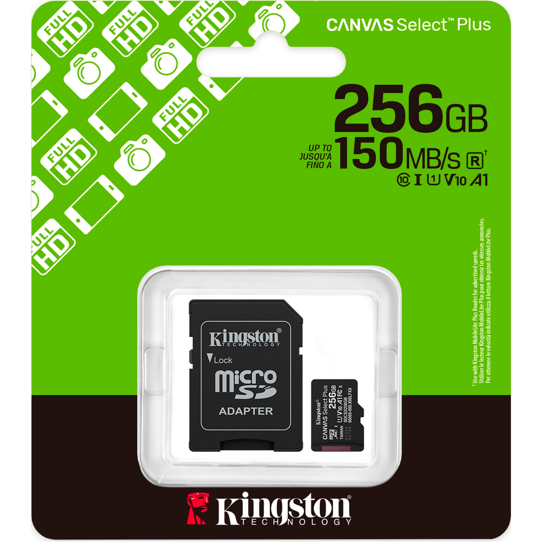 Карта пам'яті KINGSTON microSDXC Canvas Select Plus 256GB UHS-I V10 A1 Class 10 + SD-adapter (SDCS3/256GB)