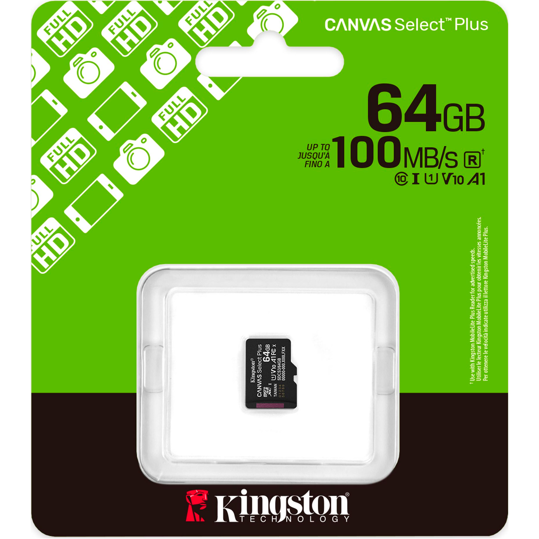 Карта пам'яті KINGSTON microSDXC Canvas Select Plus 64GB UHS-I V10 A1 Class 10 (SDCS3/64GBSP)