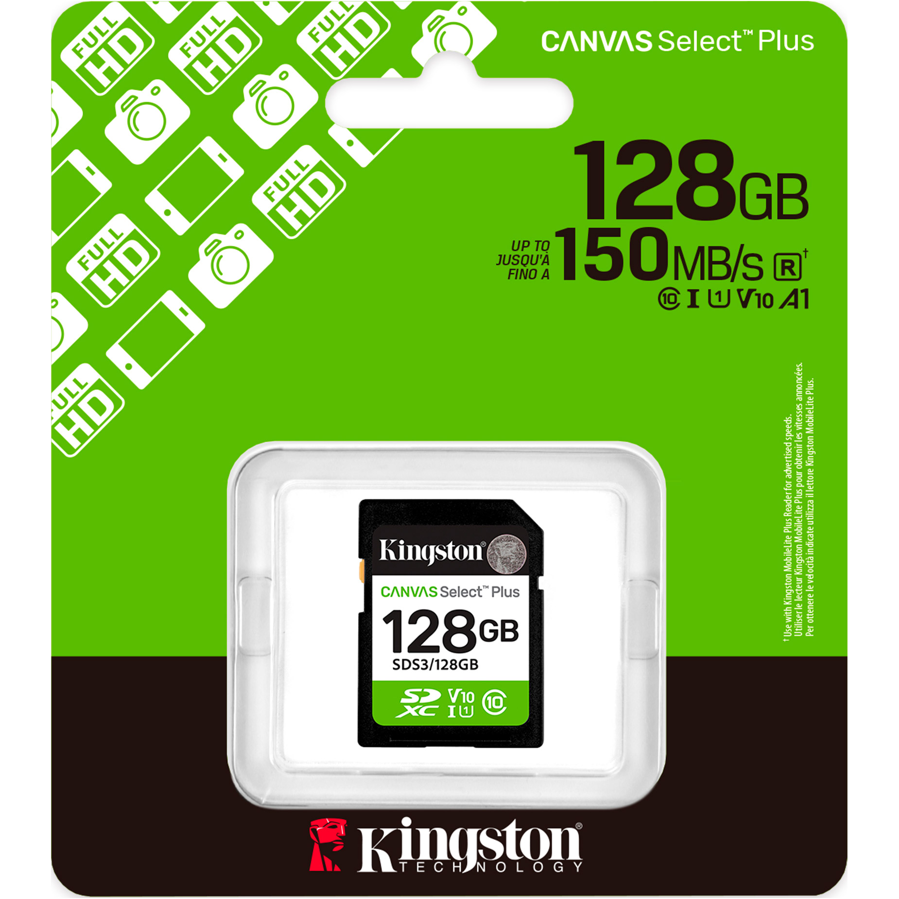 Карта пам'яті KINGSTON SDXC Canvas Select Plus 128GB UHS-I V10 A1 Class 10 (SDS3/128GB)