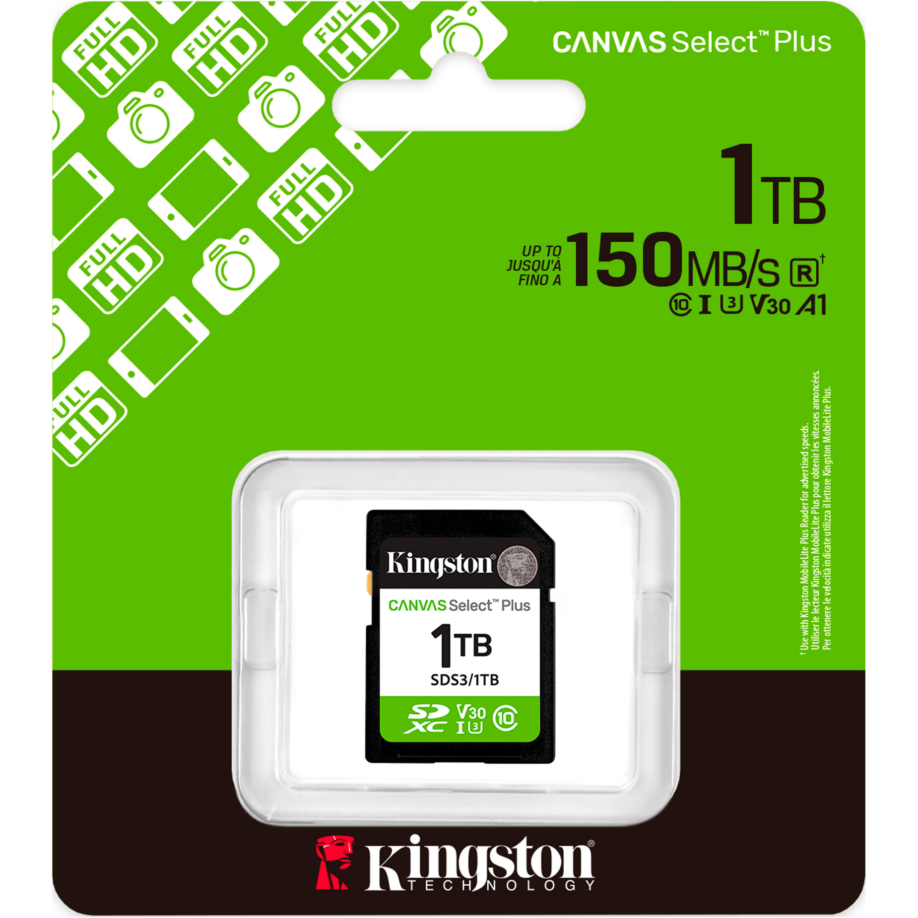Карта пам'яті KINGSTON SDXC Canvas Select Plus 1TB UHS-I U3 V30 A1 Class 10 (SDS3/1TB)