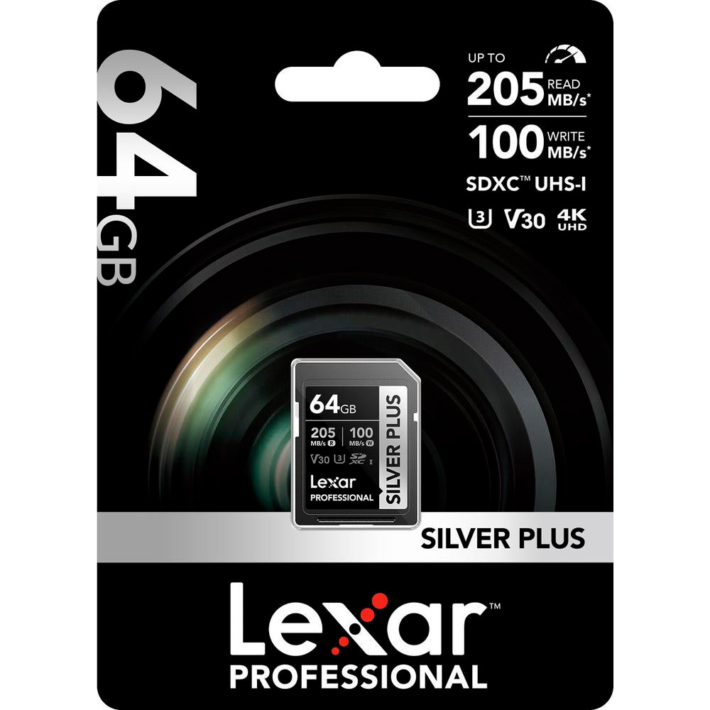 Карта памяти LEXAR SDXC Professional Silver Plus 64GB UHS-I U3 V30 Class 10 (LSDSIPL064G-BNNNG)
