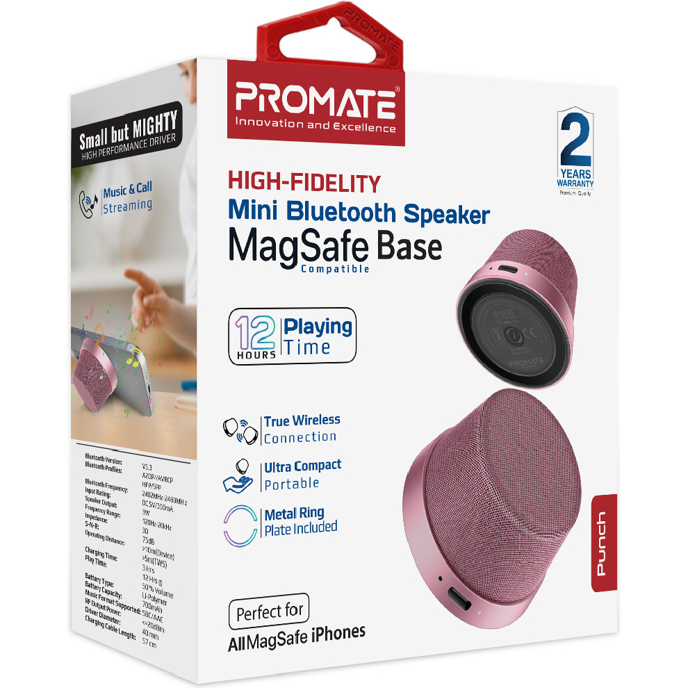 Портативная колонка PROMATE Punch Pink