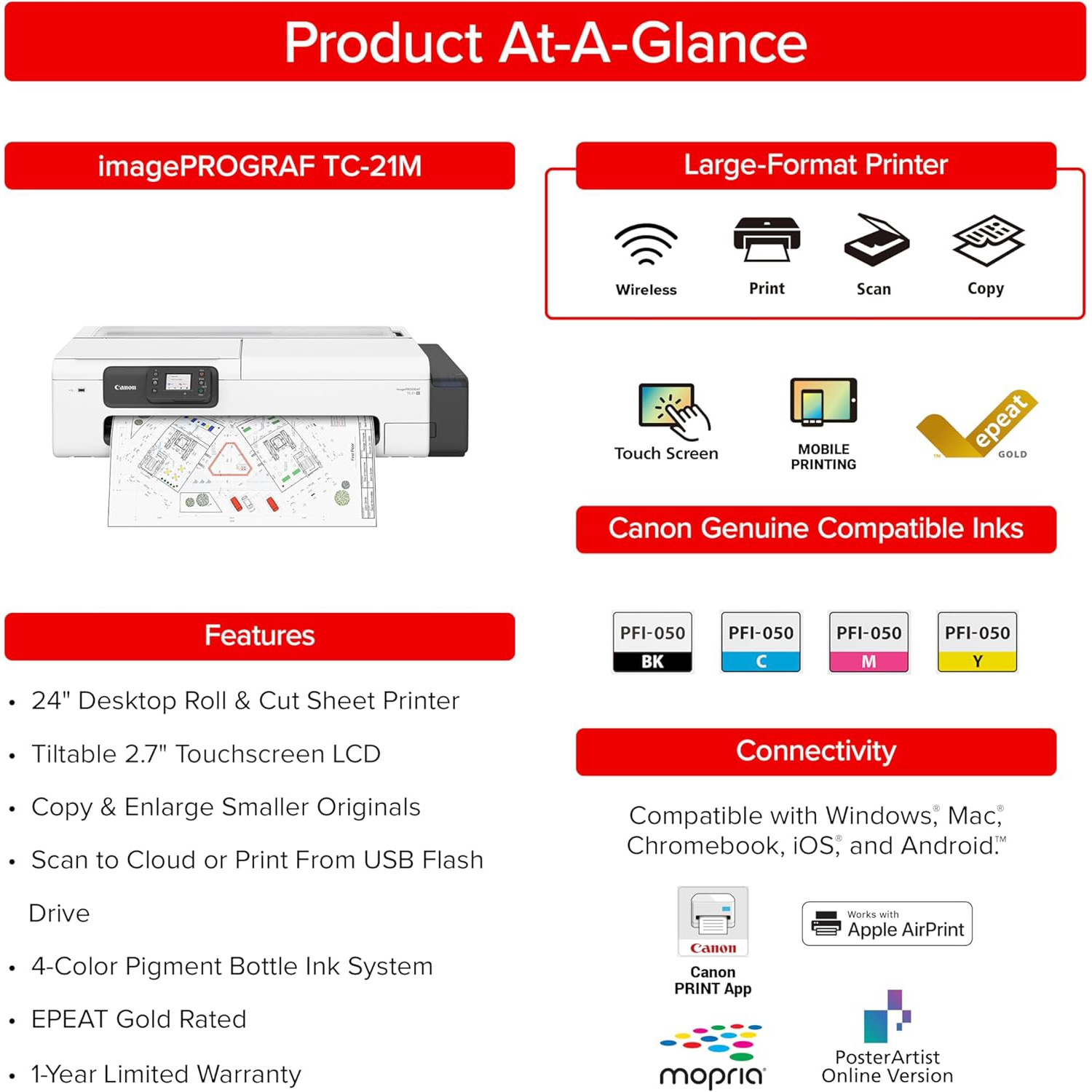 Широкоформатний принтер 24" CANON imagePROGRAF TC-21M (7058C003)