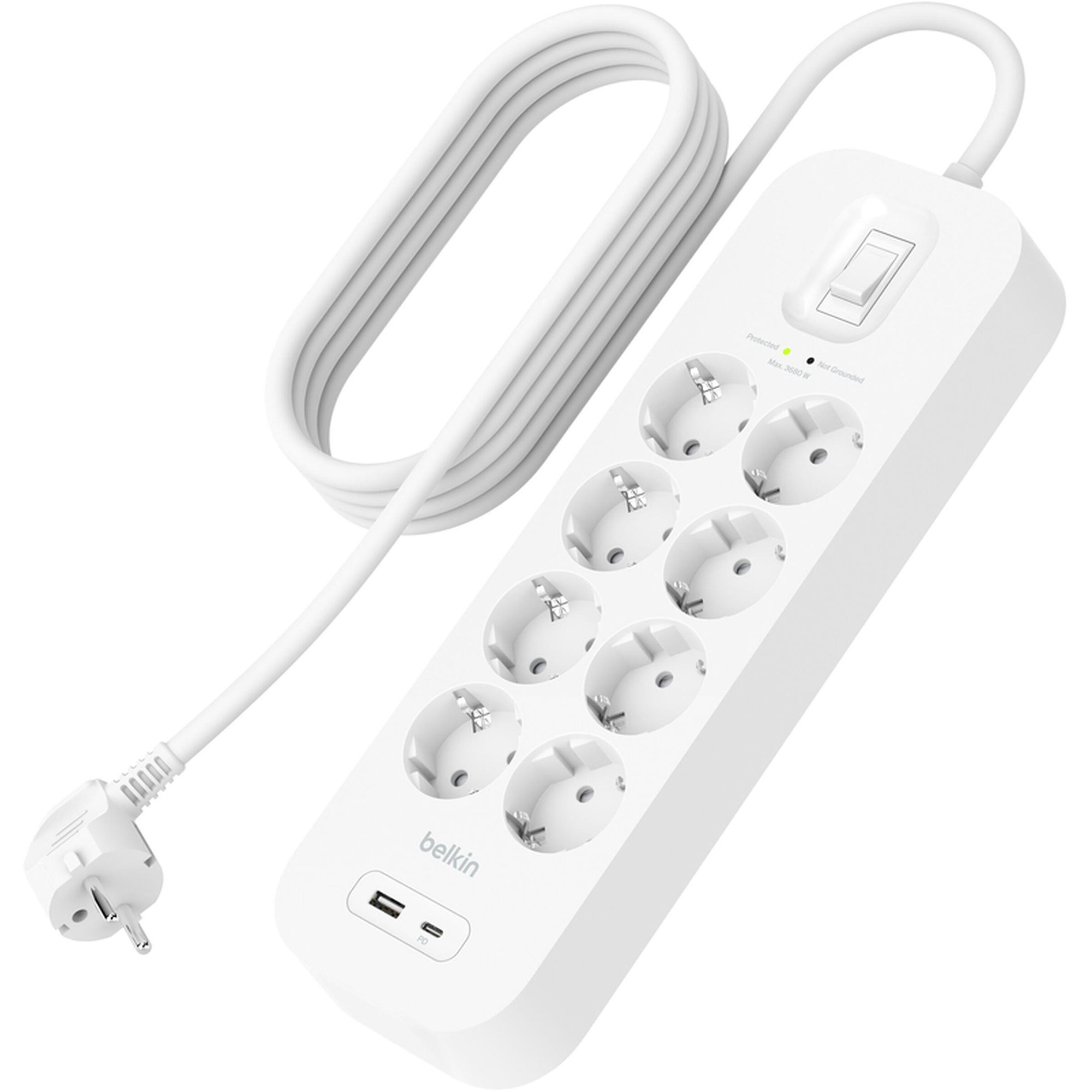Мережевий фільтр BELKIN Surge Protector White, 8 розеток, 1xUSB-C, 1xUSB, 2м (SRB003VF2M-V2)