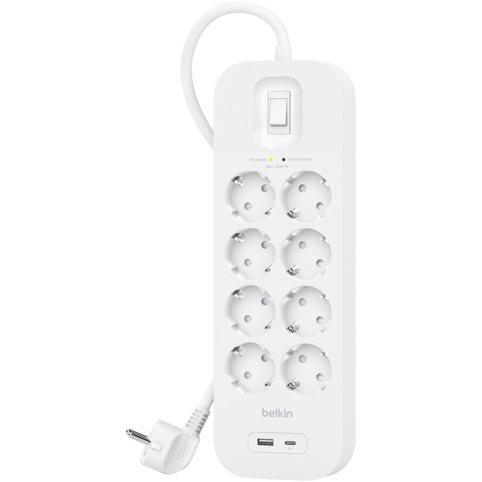 Мережевий фільтр BELKIN Surge Protector White, 8 розеток, 1xUSB-C, 1xUSB, 2м (SRB003VF2M-V2)