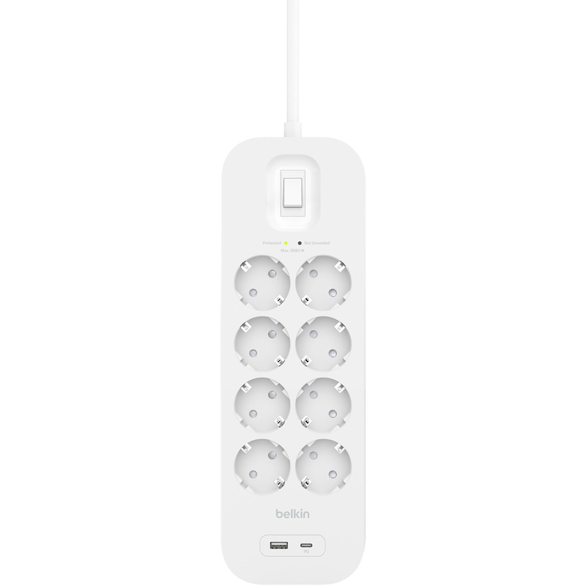 Мережевий фільтр BELKIN Surge Protector White, 8 розеток, 1xUSB-C, 1xUSB, 2м (SRB003VF2M-V2)