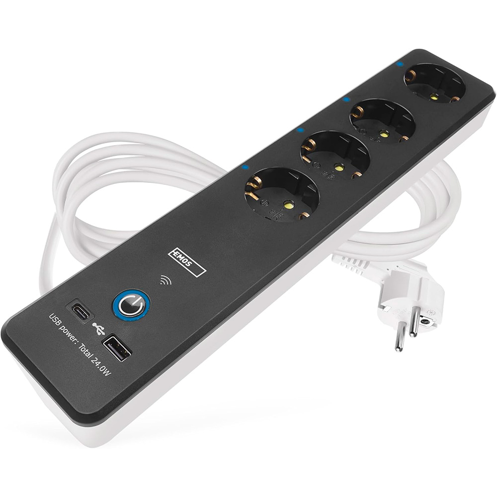 Сетевой фильтр с Wi-Fi управлением EMOS P1422SM Black, 4 розетки, 1xUSB-C, 1xUSB, 2м