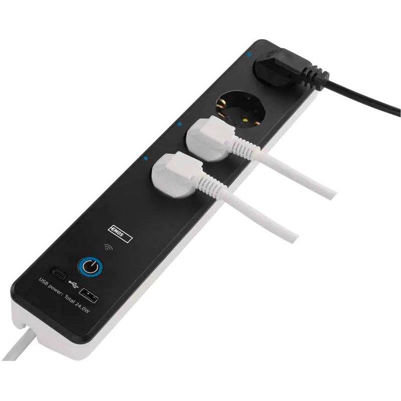 Сетевой фильтр с Wi-Fi управлением EMOS P1422SM Black, 4 розетки, 1xUSB-C, 1xUSB, 2м