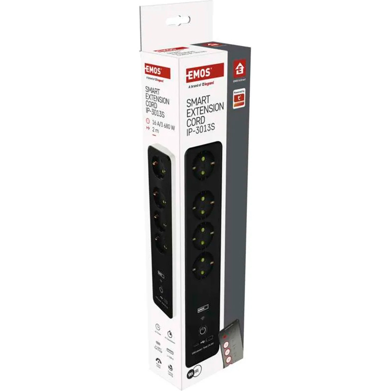 Сетевой фильтр с Wi-Fi управлением EMOS P1422SM Black, 4 розетки, 1xUSB-C, 1xUSB, 2м