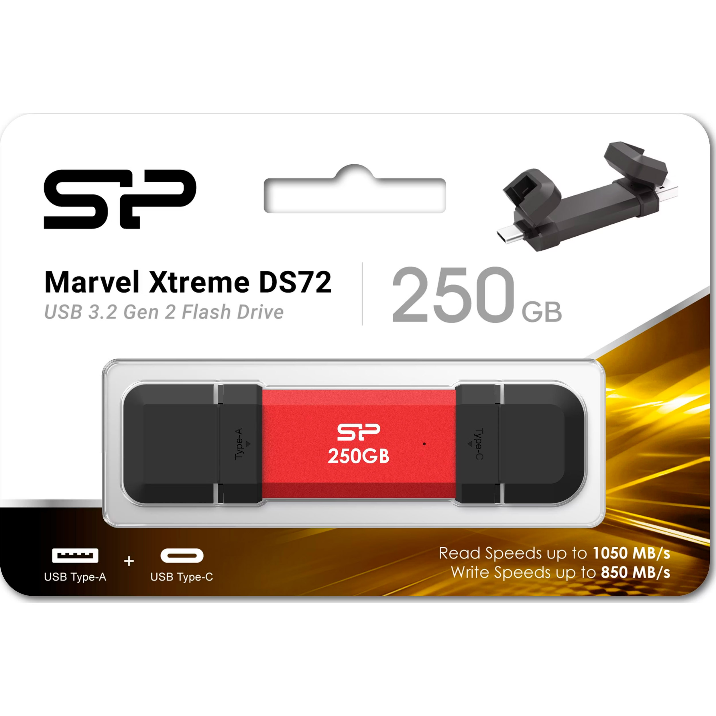 Портативний SSD диск SILICON POWER DS72 250GB USB3.2 Gen2 Red (SP250GBUC3S72VPR)