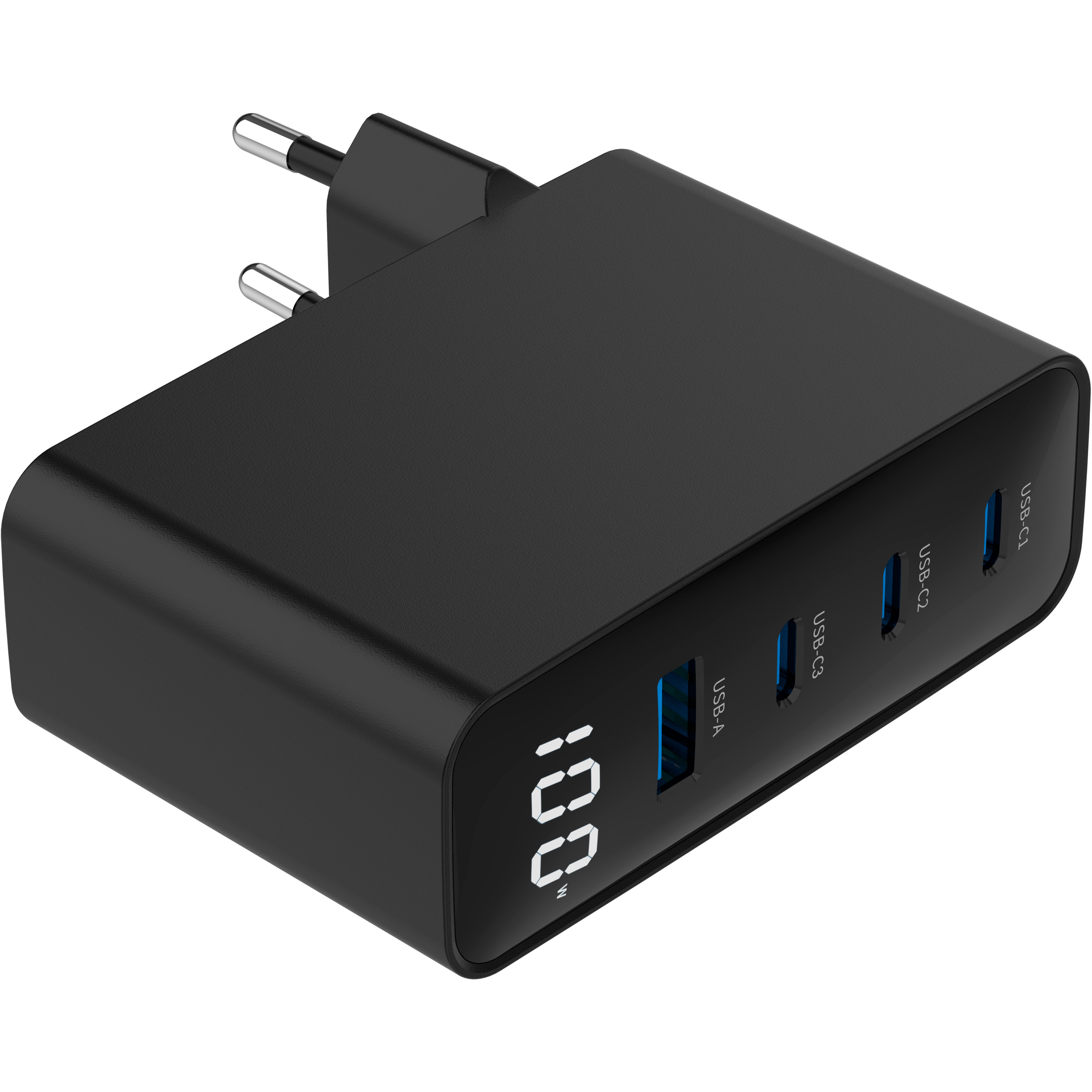 Зарядний пристрій GEMBIRD 1xUSB-A, 3xUSB-C, PD+QC3.0 GaN 100W Black (TA-UC-PDQC100LCD-01-BK)
