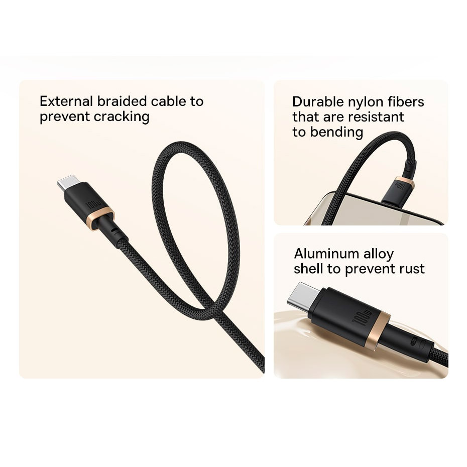 Кабель BASEUS Dura Series Fast Charging Cable Type-C to Type-C 100W 1м Gold/Black (P10377803U01-00)