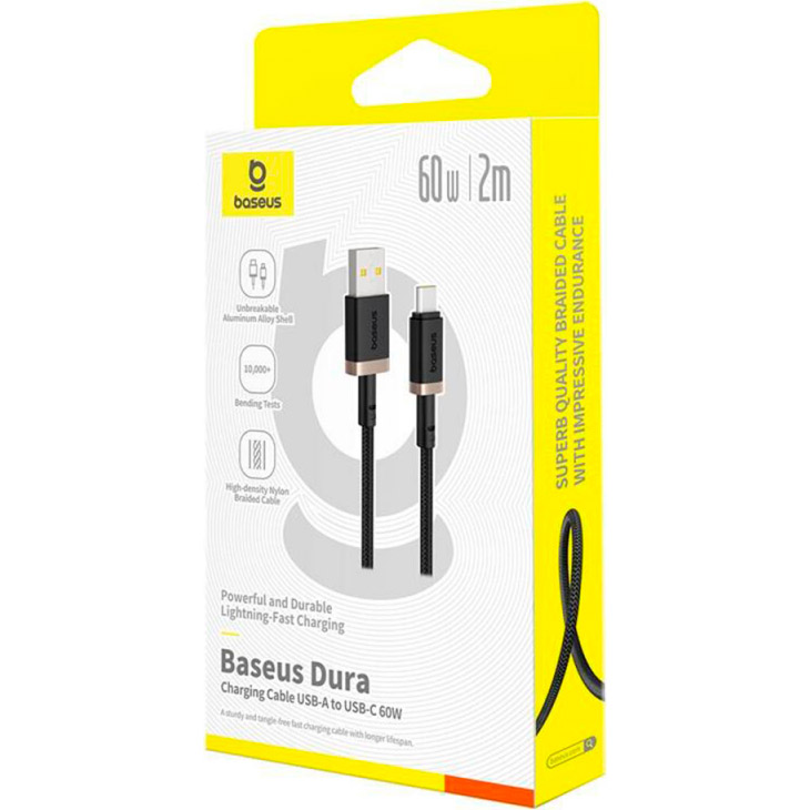 Кабель BASEUS Dura Series Fast Charging Cable USB to Type-C 60W 2м Black/Gold (P10377802U01-02)