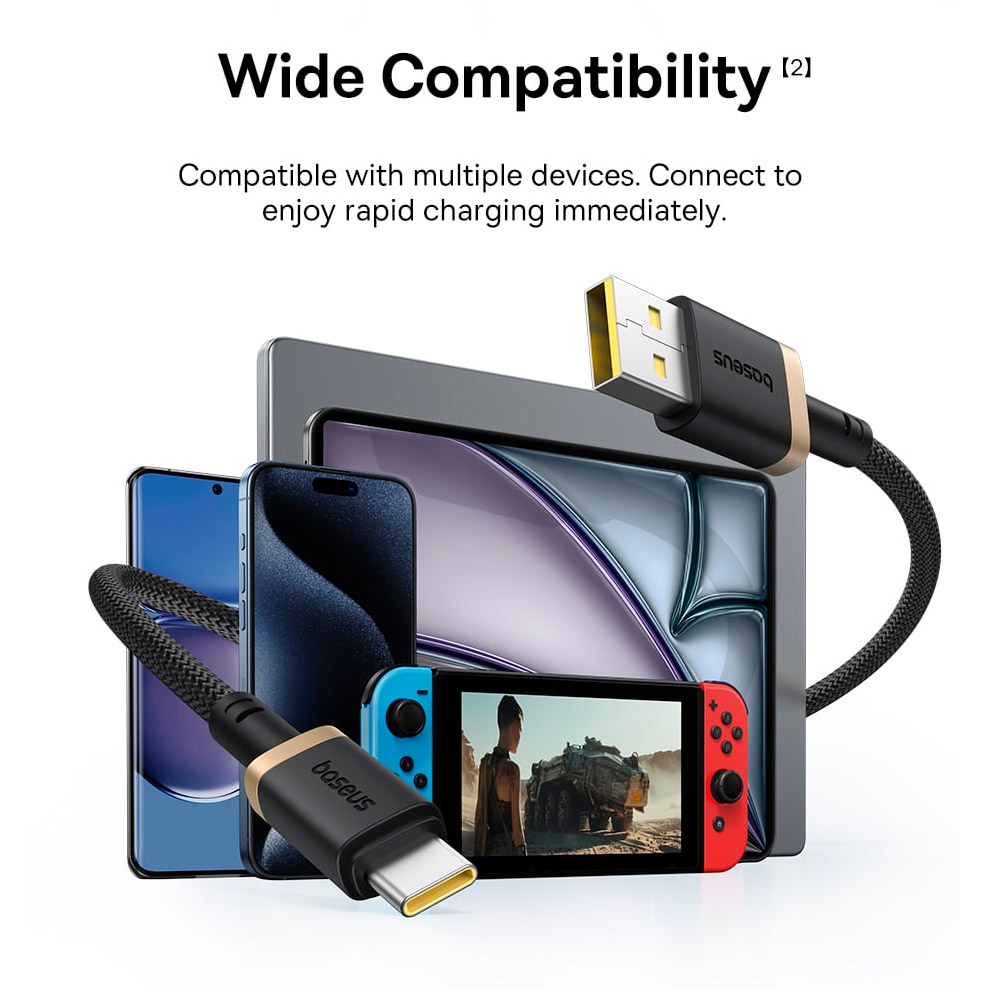 Кабель BASEUS Dura Series Fast Charging Cable USB to Type-C 60W 2м Black/Gold (P10377802U01-02)