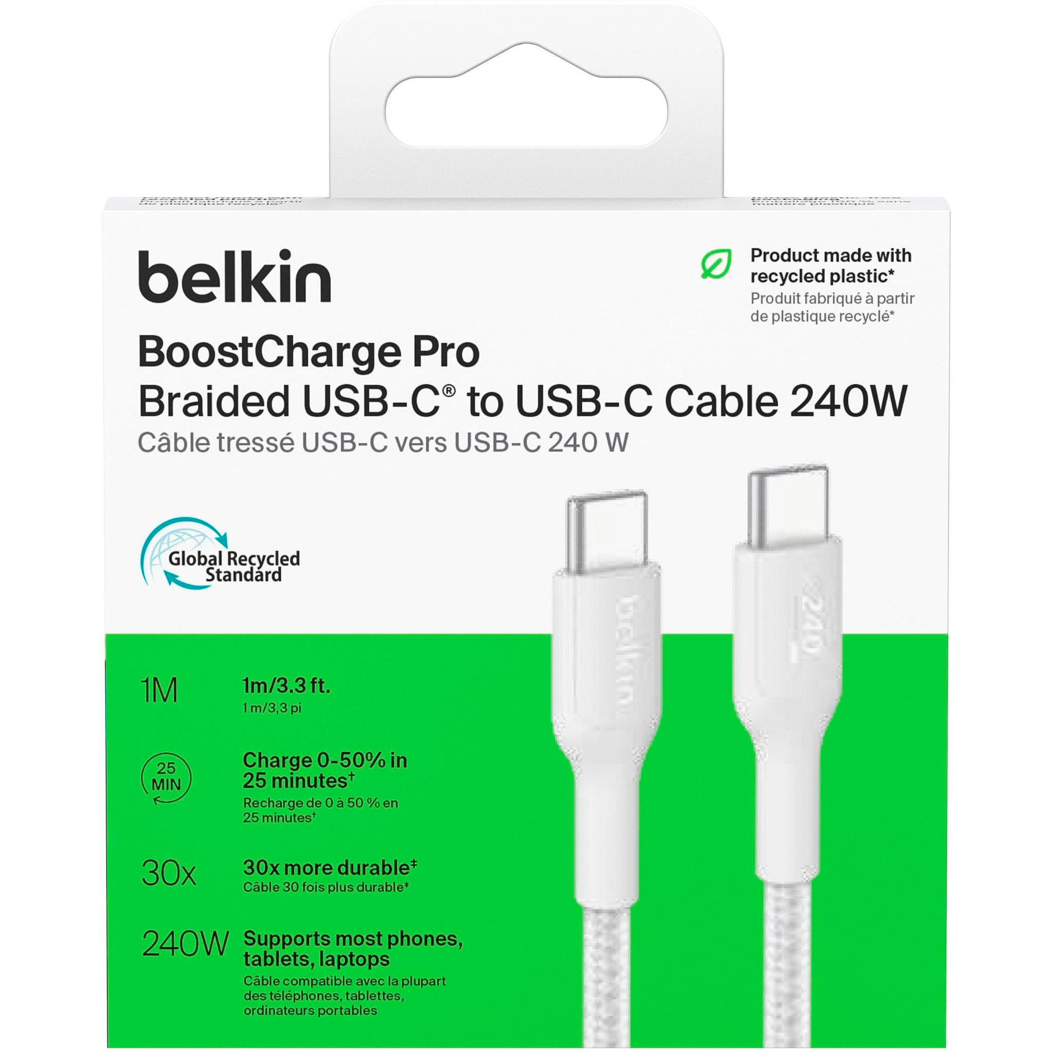 Кабель BELKIN Boost Up Charge Pro Braided USB-C to USB-C 240W 1м White (CAB025HQ1MWH)