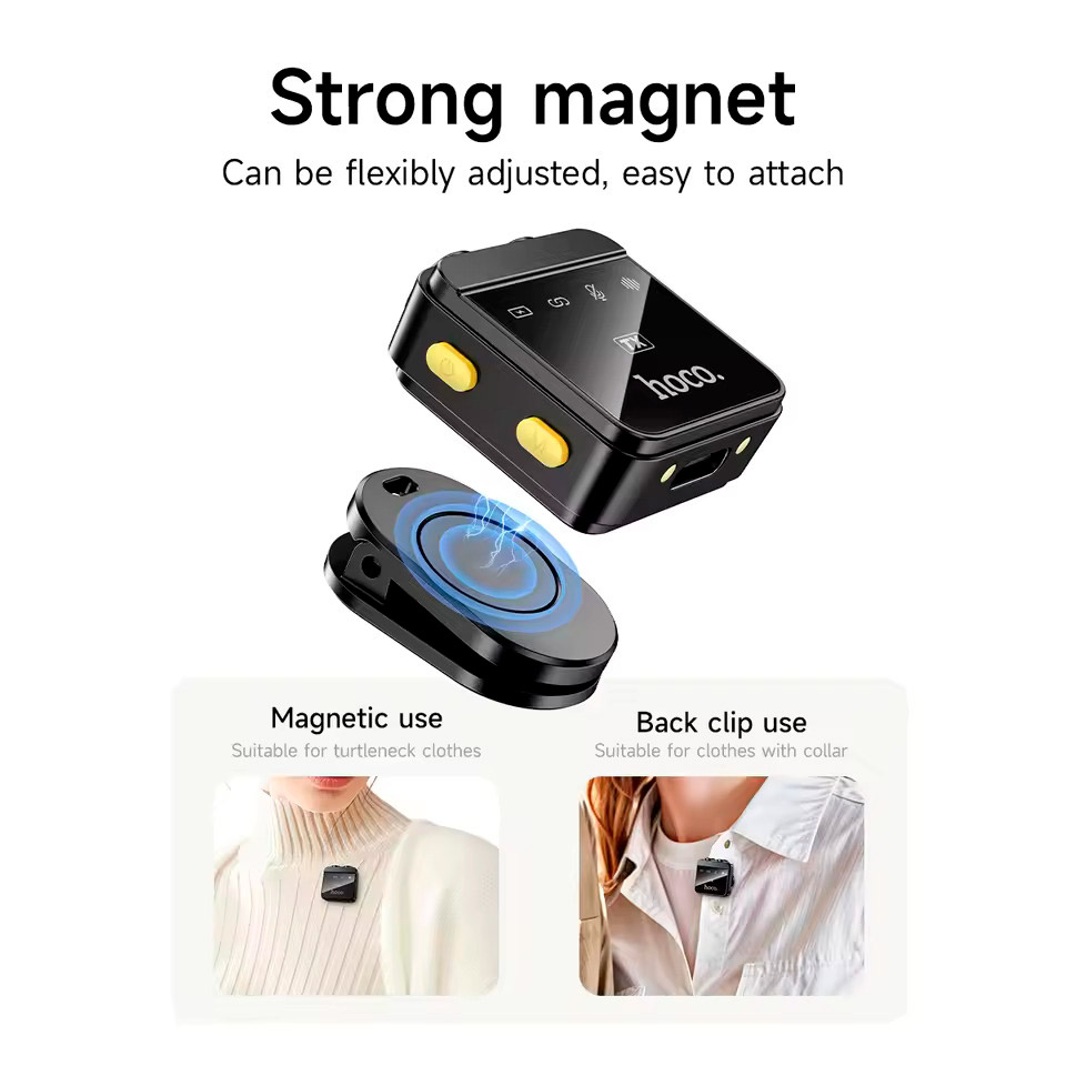 Бездротовий петличний мікрофон HOCO L17 Dual-Mic Magnetic Lavalier Wireless Digital Microphone iP/Type-C Black