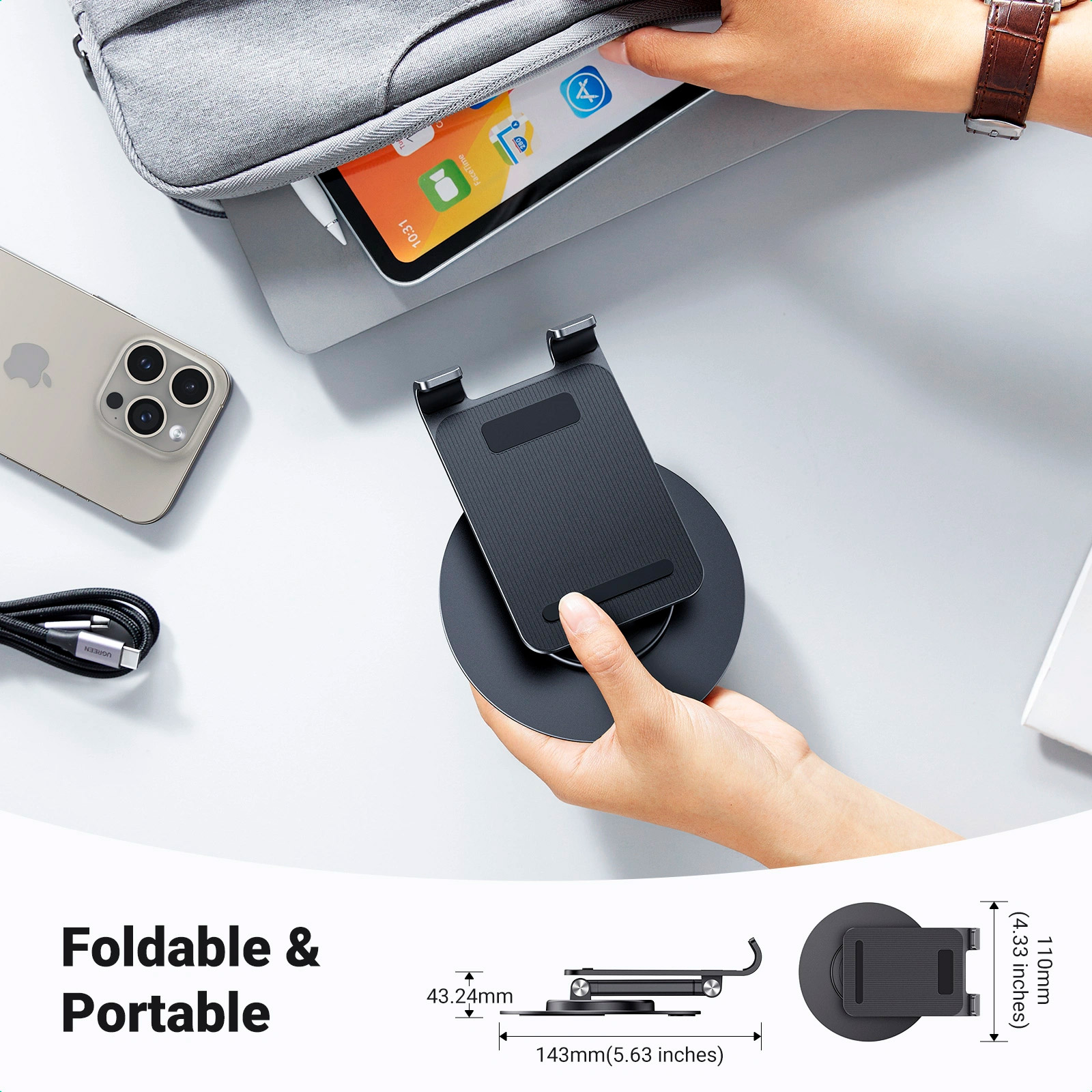 Подставка для смартфона UGREEN LP805 Swivel & Foldable Multi-Angle Phone Stand Black (35152)