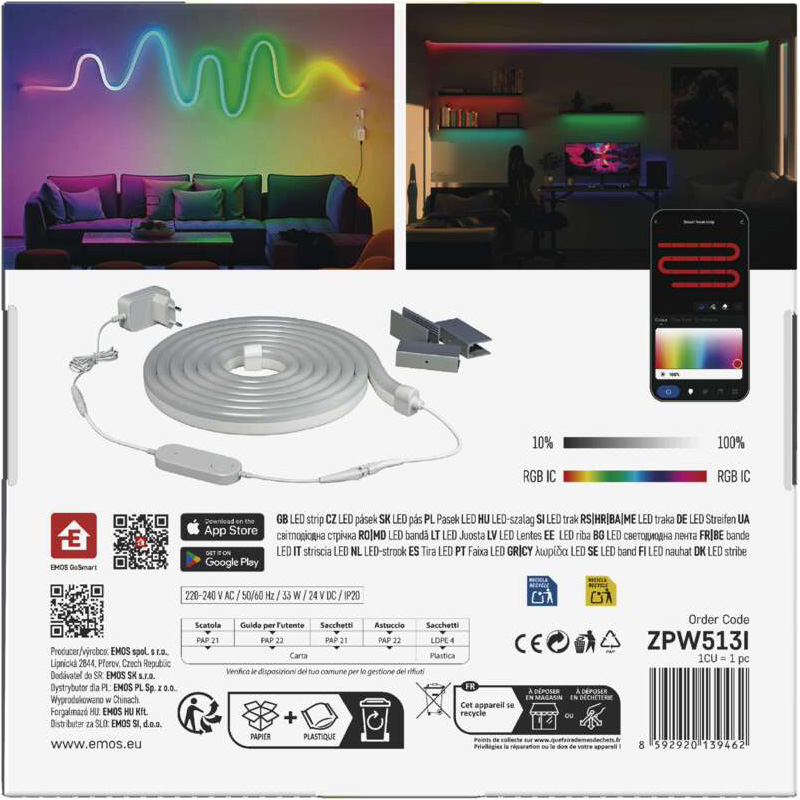 Умная LED лента EMOS Neon White RGBIC 5м (ZPW513I)