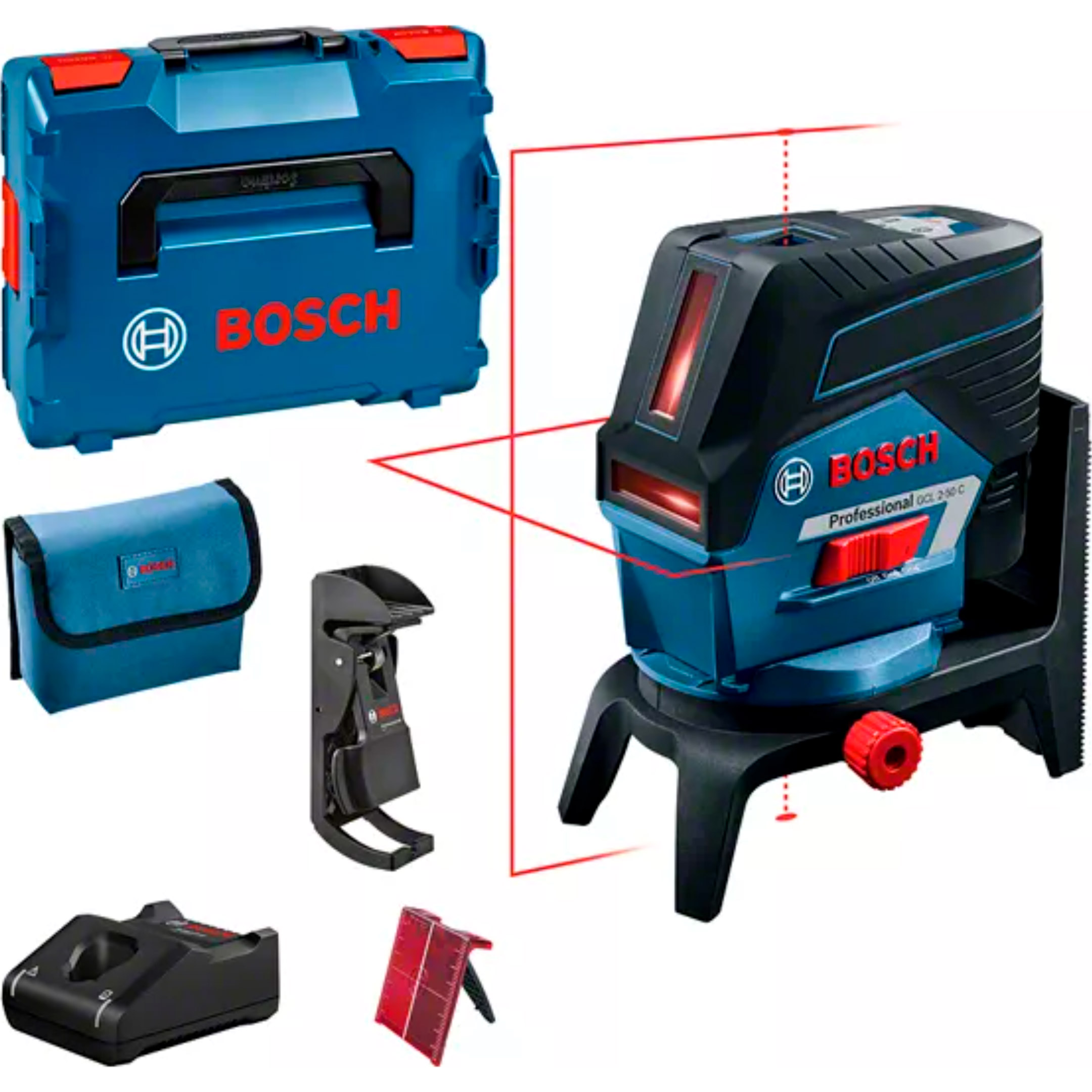 Нівелір лазерний BOSCH GCL 2-50 C Professional + RM2 + АКБ GBA 12V 2.0Ah + ЗП (0.601.066.G03)