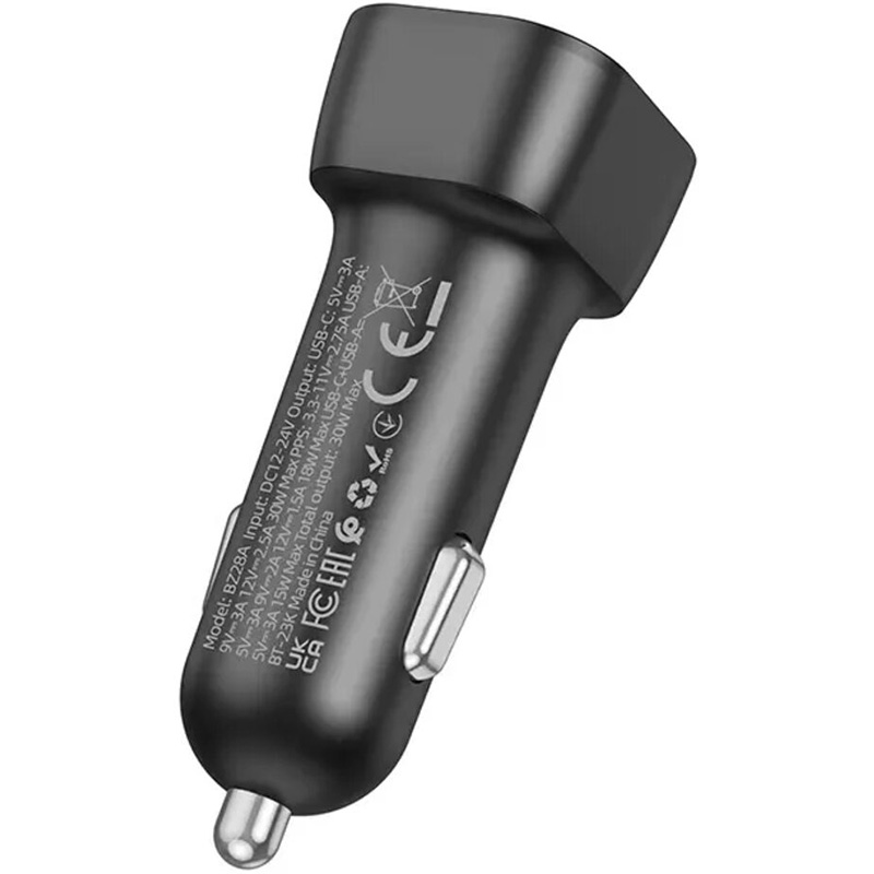 Автомобільний зарядний пристрій BOROFONE BZ28A Trophie 1xUSB-C, 1xUSB-A, PD30W, QC3.0 Black