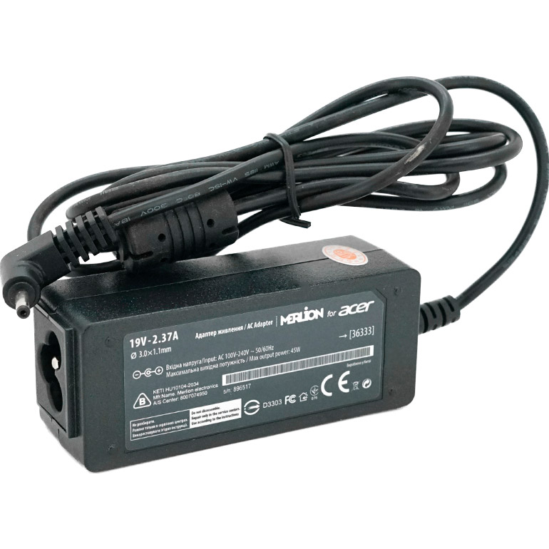 Блок живлення MERLION для ноутбука Acer 19V 2.37A 3x1.1mm 45W