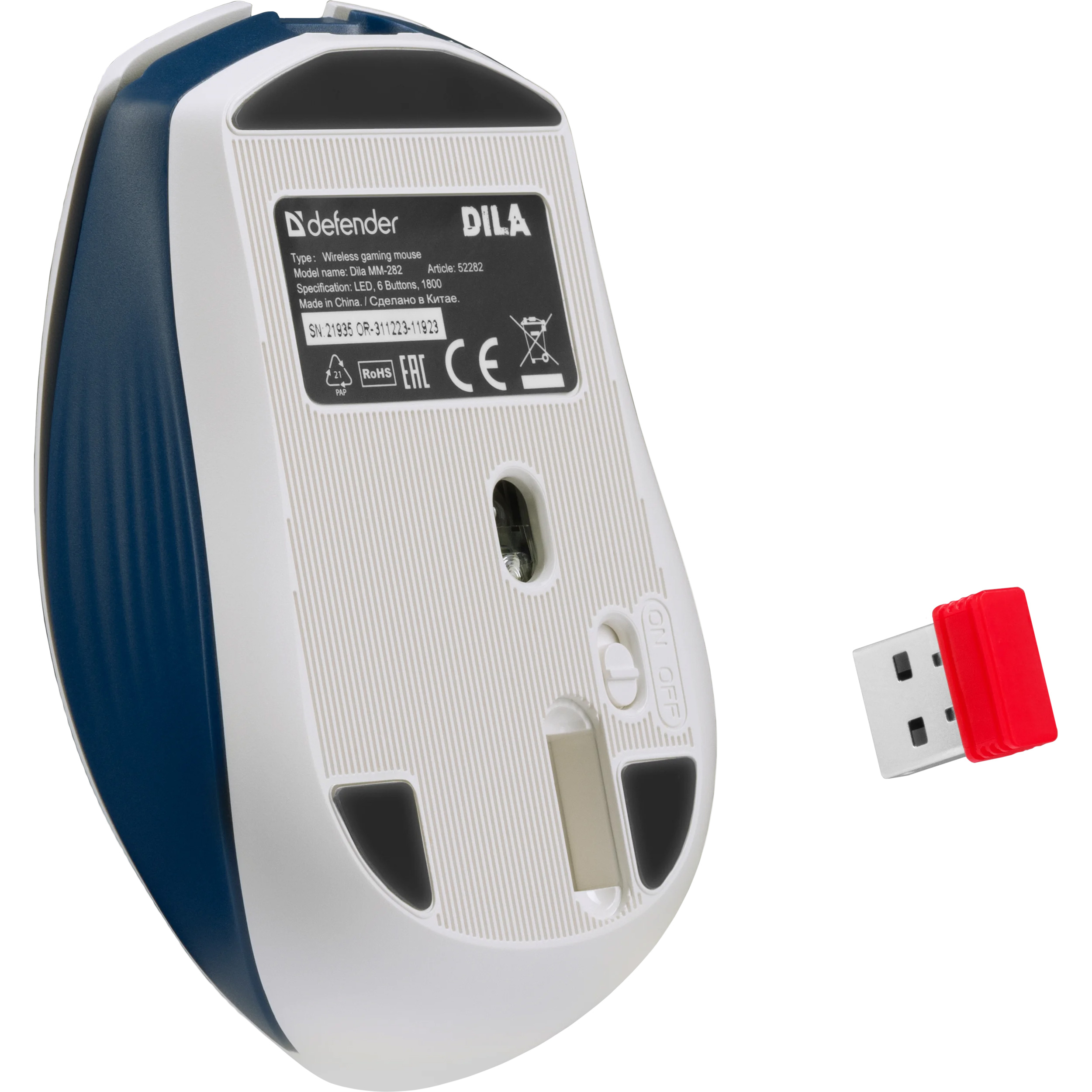 Миша ігрова DEFENDER Dila MM-282 White/Blue (52282)