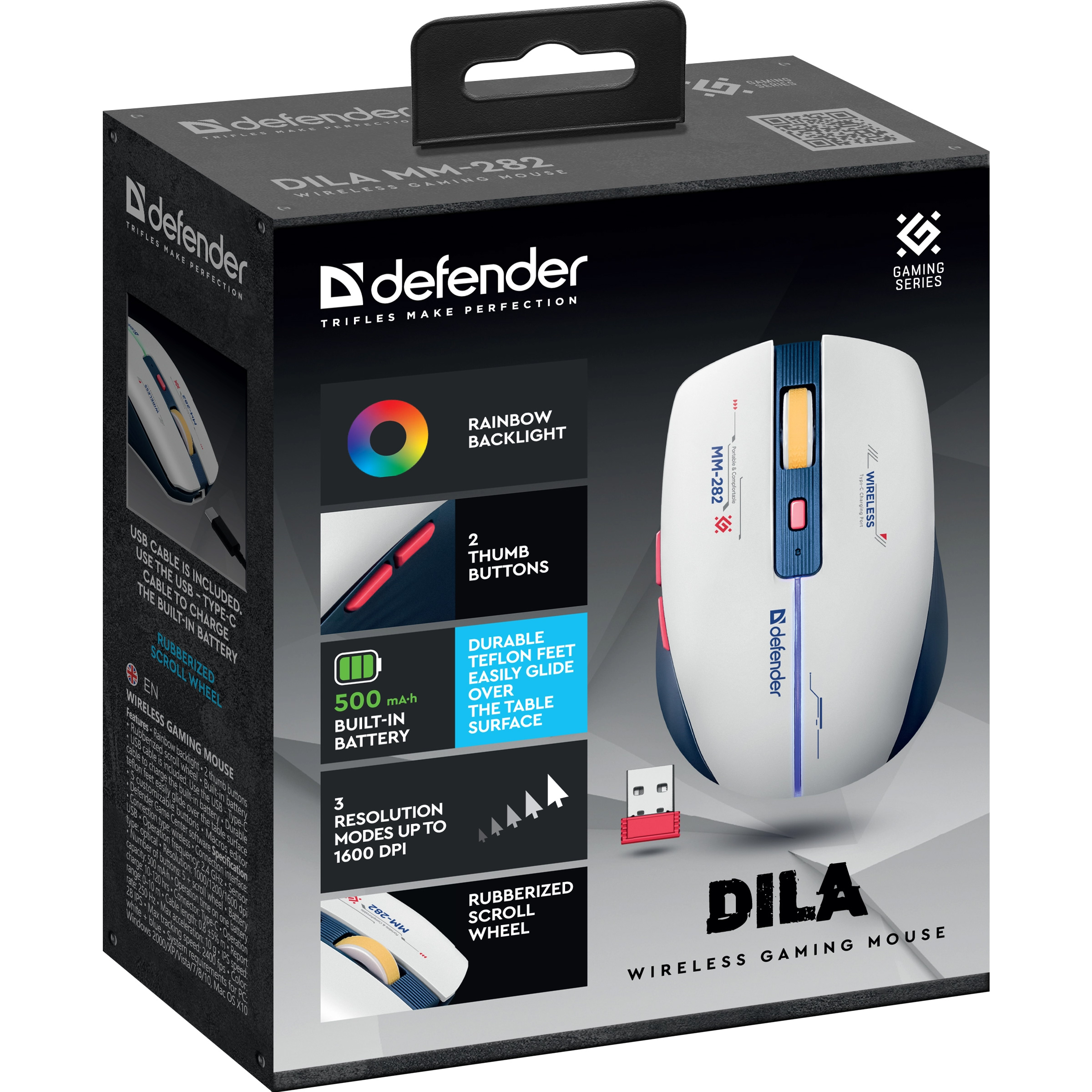 Миша ігрова DEFENDER Dila MM-282 White/Blue (52282)