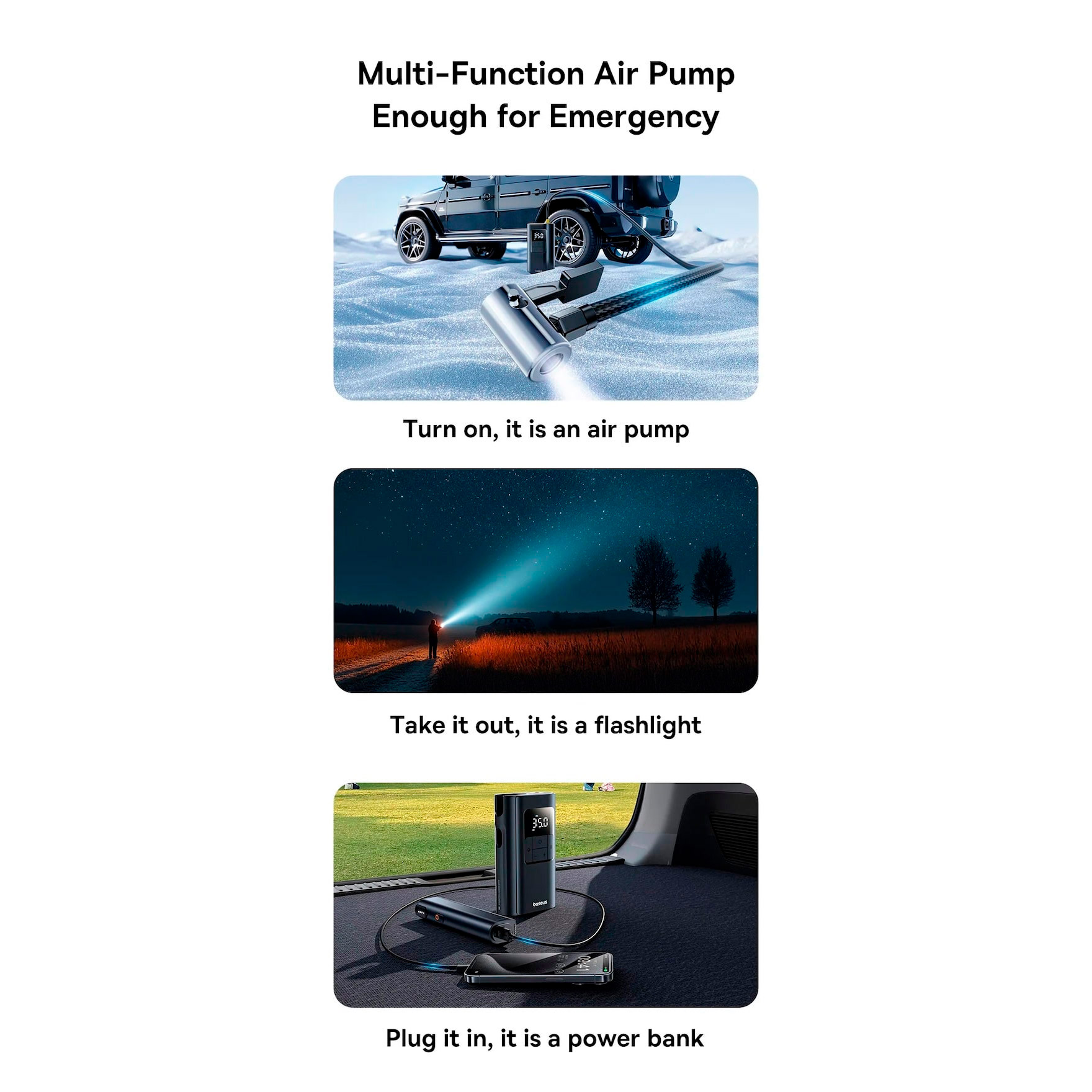 Портативний насос BASEUS PrimeTrip VA1 Wired and Wireless 2-in-1 Tire Inflator Cosmic Black (C11169001121-00)