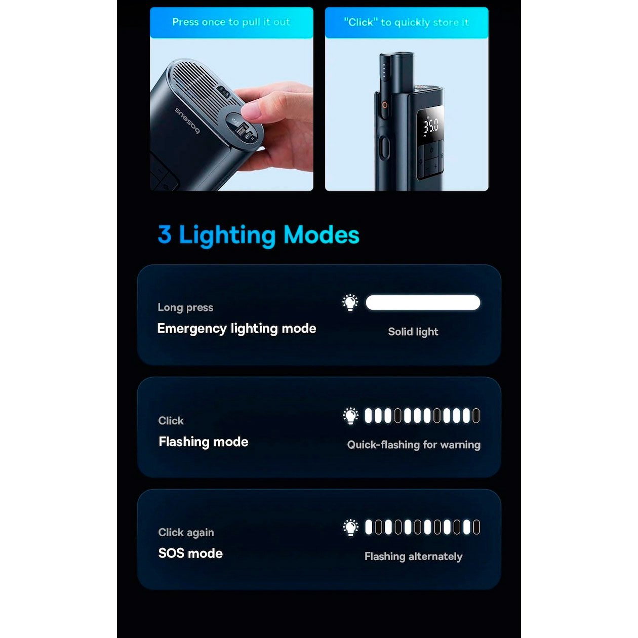 Портативний насос BASEUS PrimeTrip VA1 Wired and Wireless 2-in-1 Tire Inflator Cosmic Black (C11169001121-00)