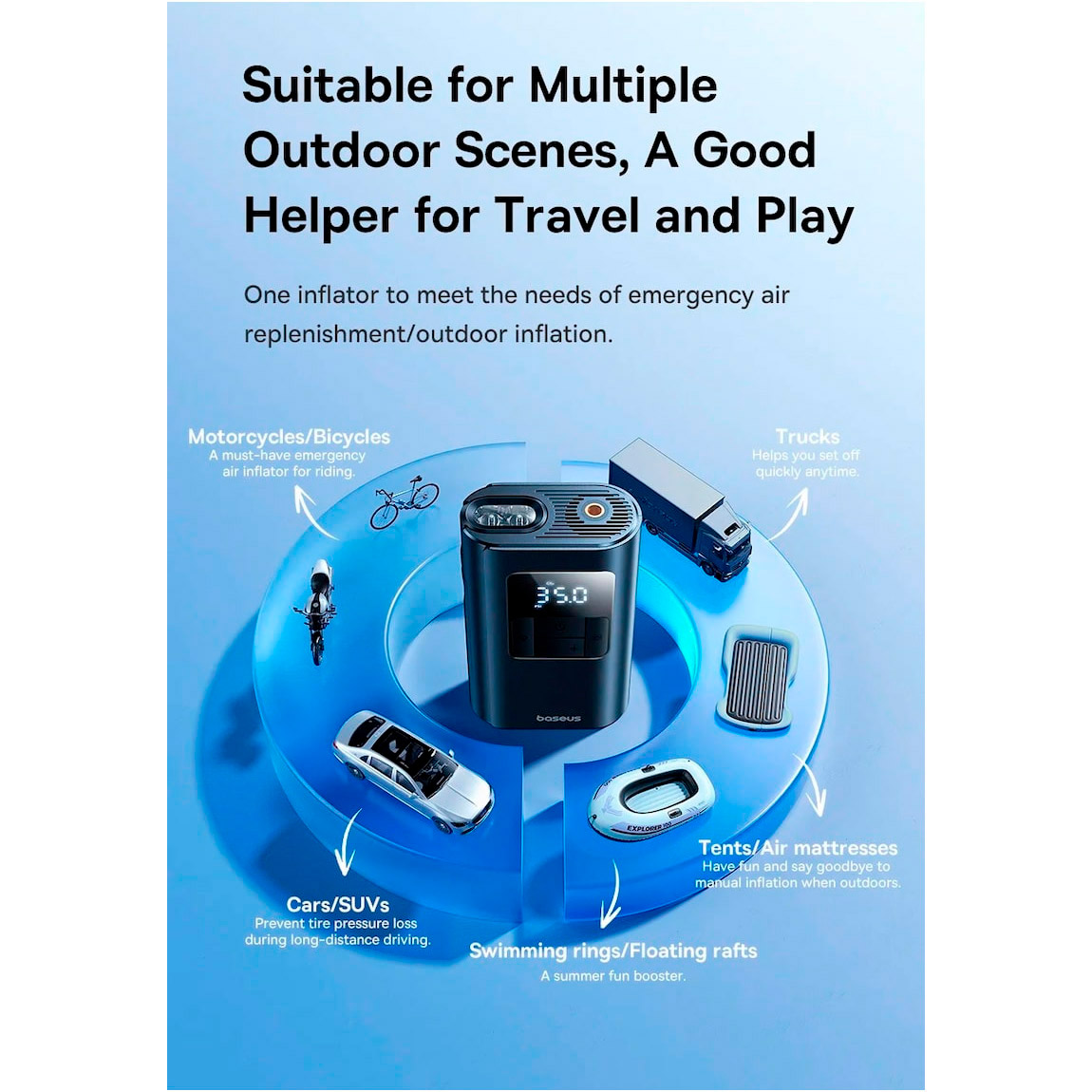 Портативний насос BASEUS PrimeTrip VA1 Wired and Wireless 2-in-1 Tire Inflator Cosmic Black (C11169001121-00)