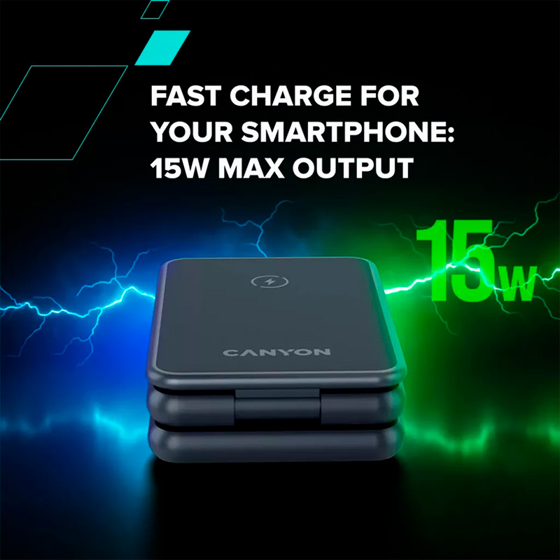 Бездротовий зарядний пристрій CANYON WS-309 Wireless Charging Station Metal (CNS-WCS309M)
